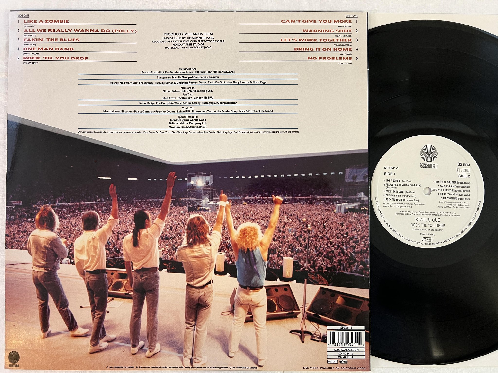 Omslagsbild för skivan STATUS QUO Rock 'Til You Drop LP -91 vertigo 510 341-1