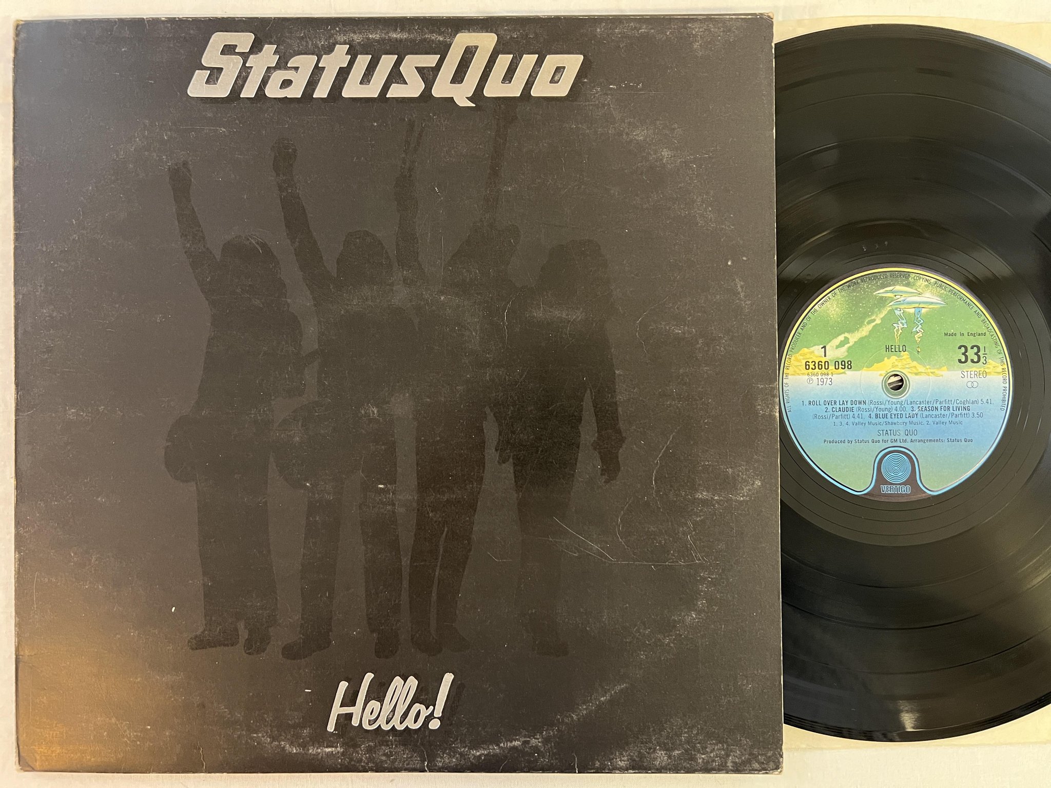 Omslagsbild för skivan STATUS QUO hello LP -73 UK vertigo 6360 098 *** w/ POSTER ***