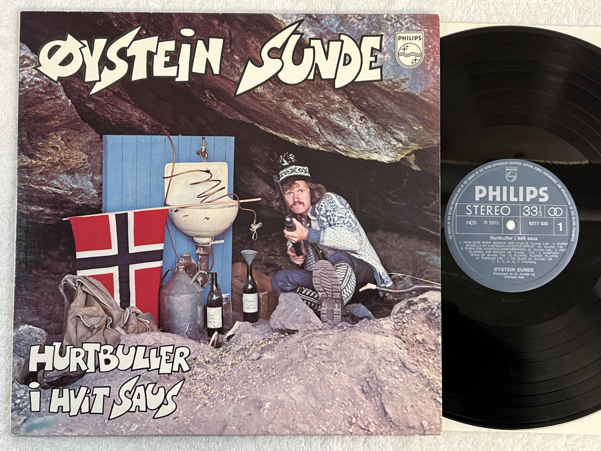 Omslagsbild för skivan ØYSTEIN SUNDE hurtbuller i hvit saus LP -75 PHILIPS 6317 035 *** VERY RARE ***