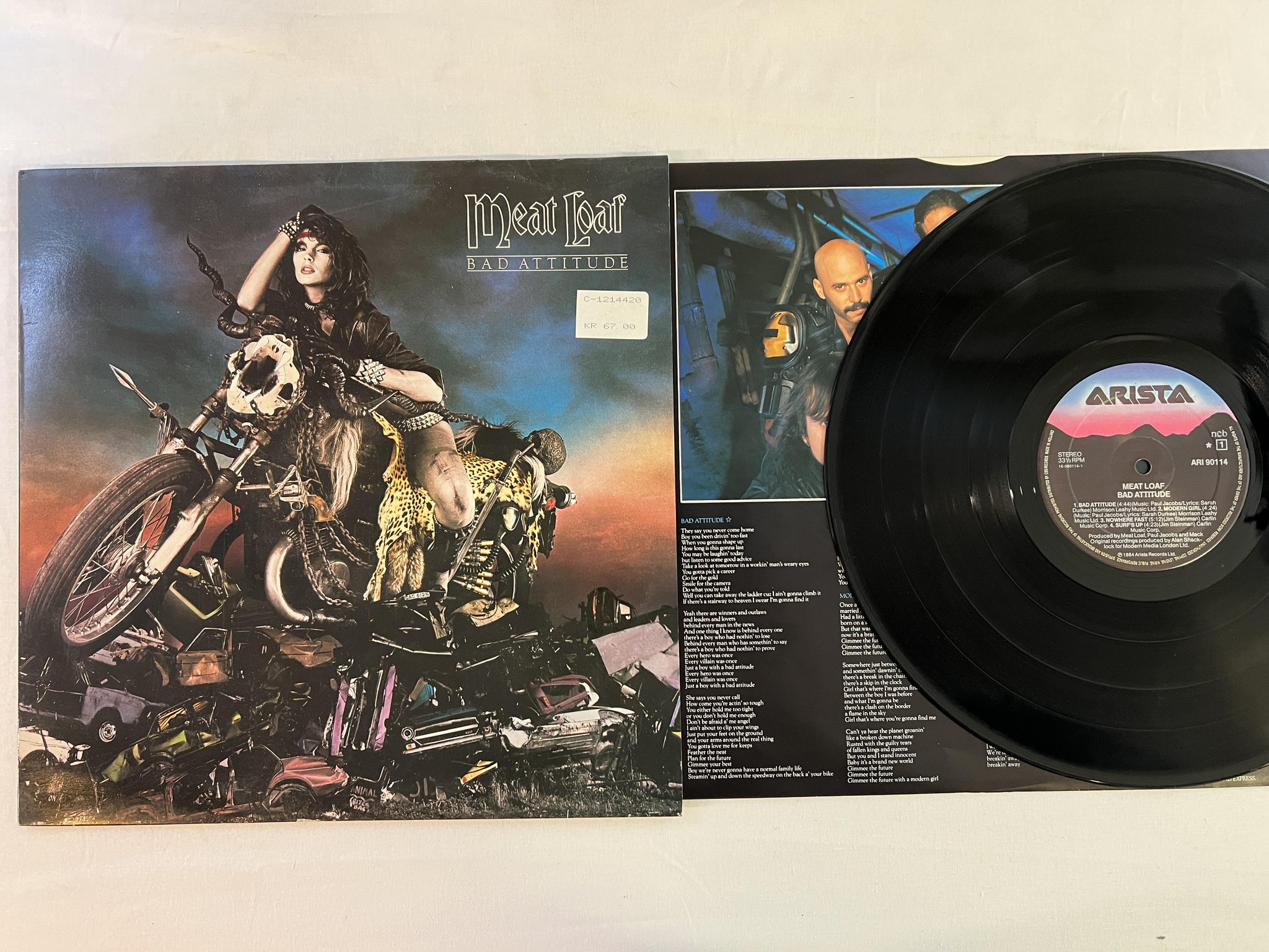 Omslagsbild för skivan MEAT LOAF bad attitude LP -84 ncb ARISTA ARI 90114