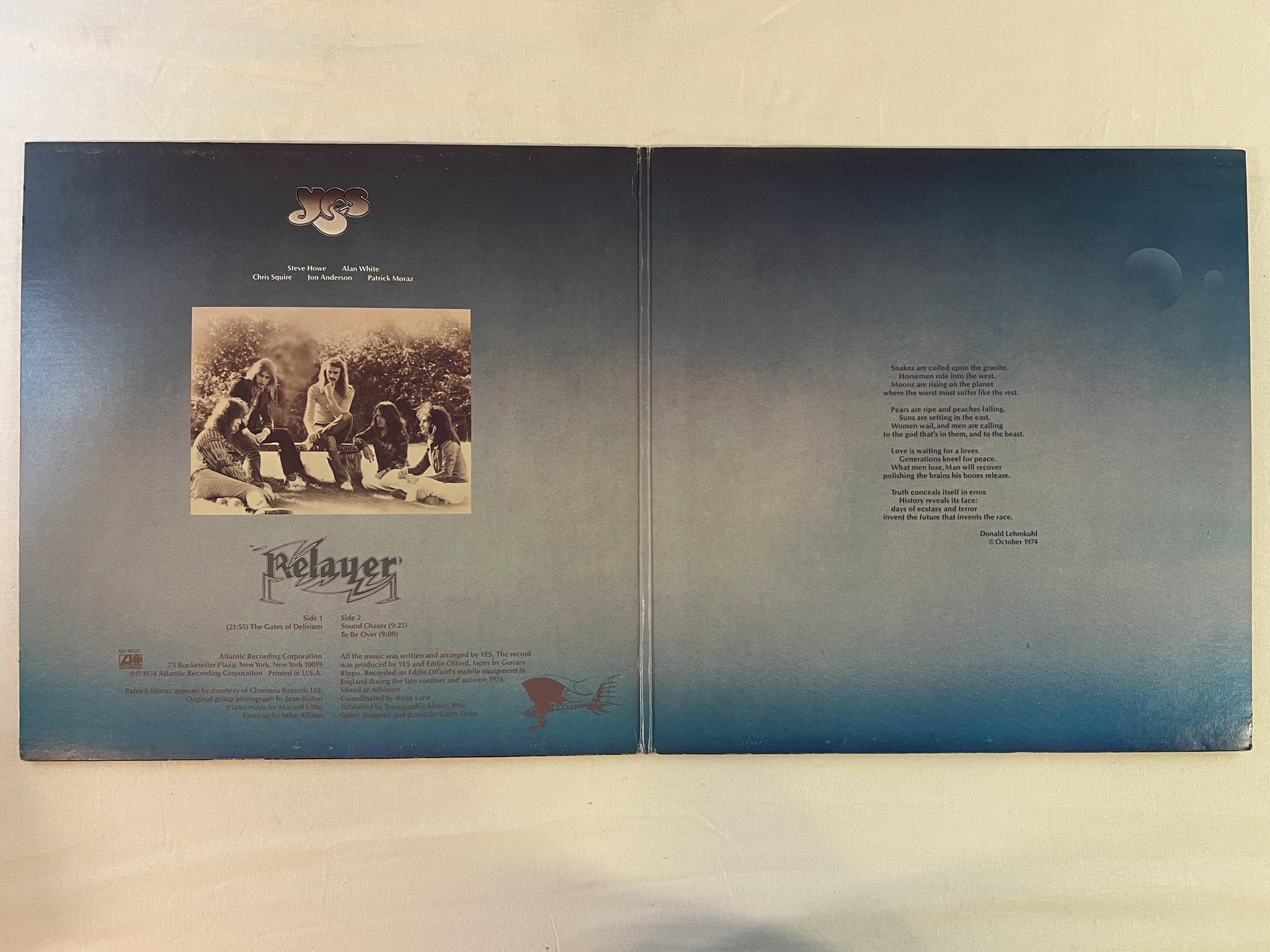 Omslagsbild för skivan YES relayer LP -74 US ATLANTIC SD 19135