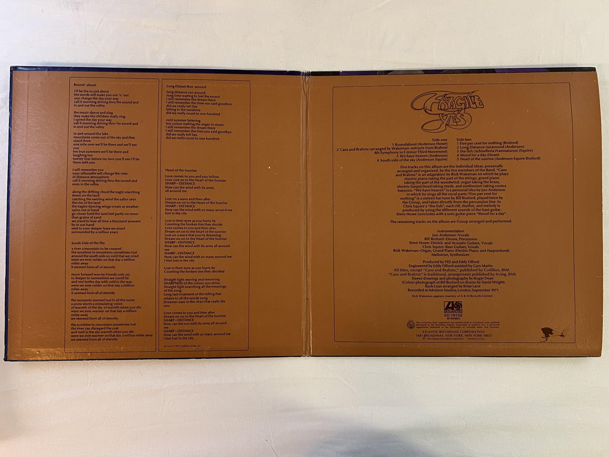 Omslagsbild för skivan YES fragile LP -72 US ATLANTIC SD 19132