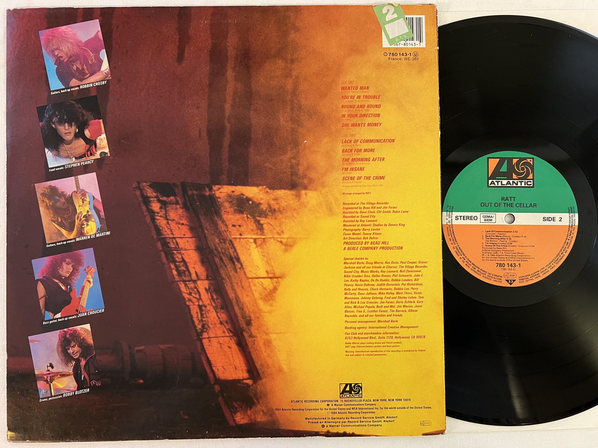 Omslagsbild för skivan RATT out of the cellar LP Ger ATLANTIC 780 143-1