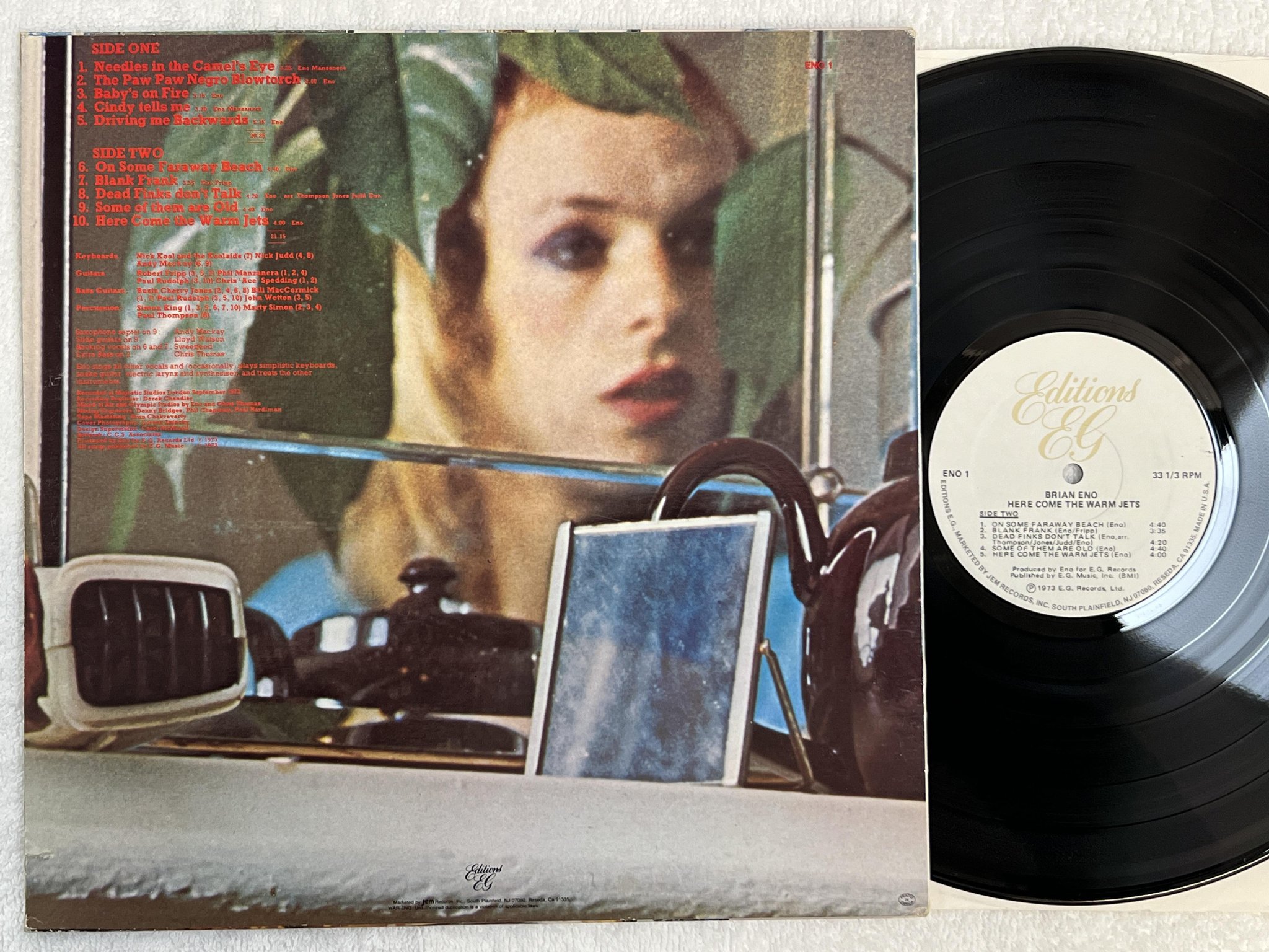 Omslagsbild för skivan BRIAN ENO here come the warm jets LP -73 US EDITIONS EG ENO-1