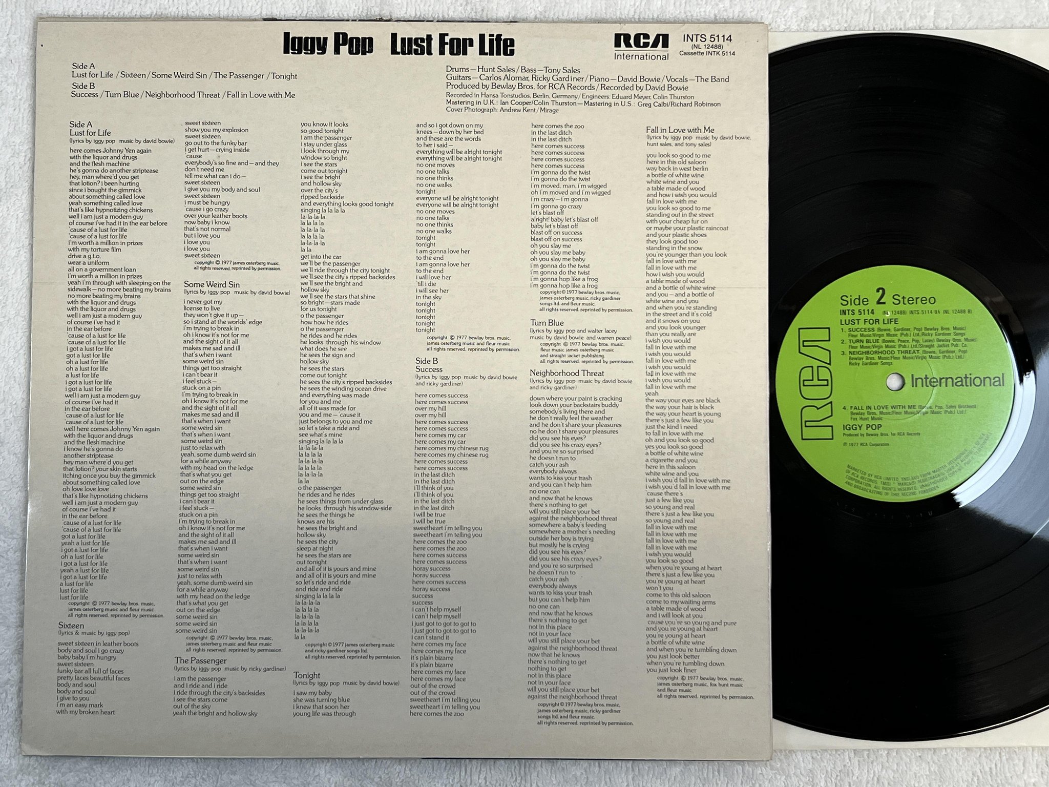 Omslagsbild för skivan IGGY POP lust for life LP -77 RCA INTERNATIONAL INTS 5114