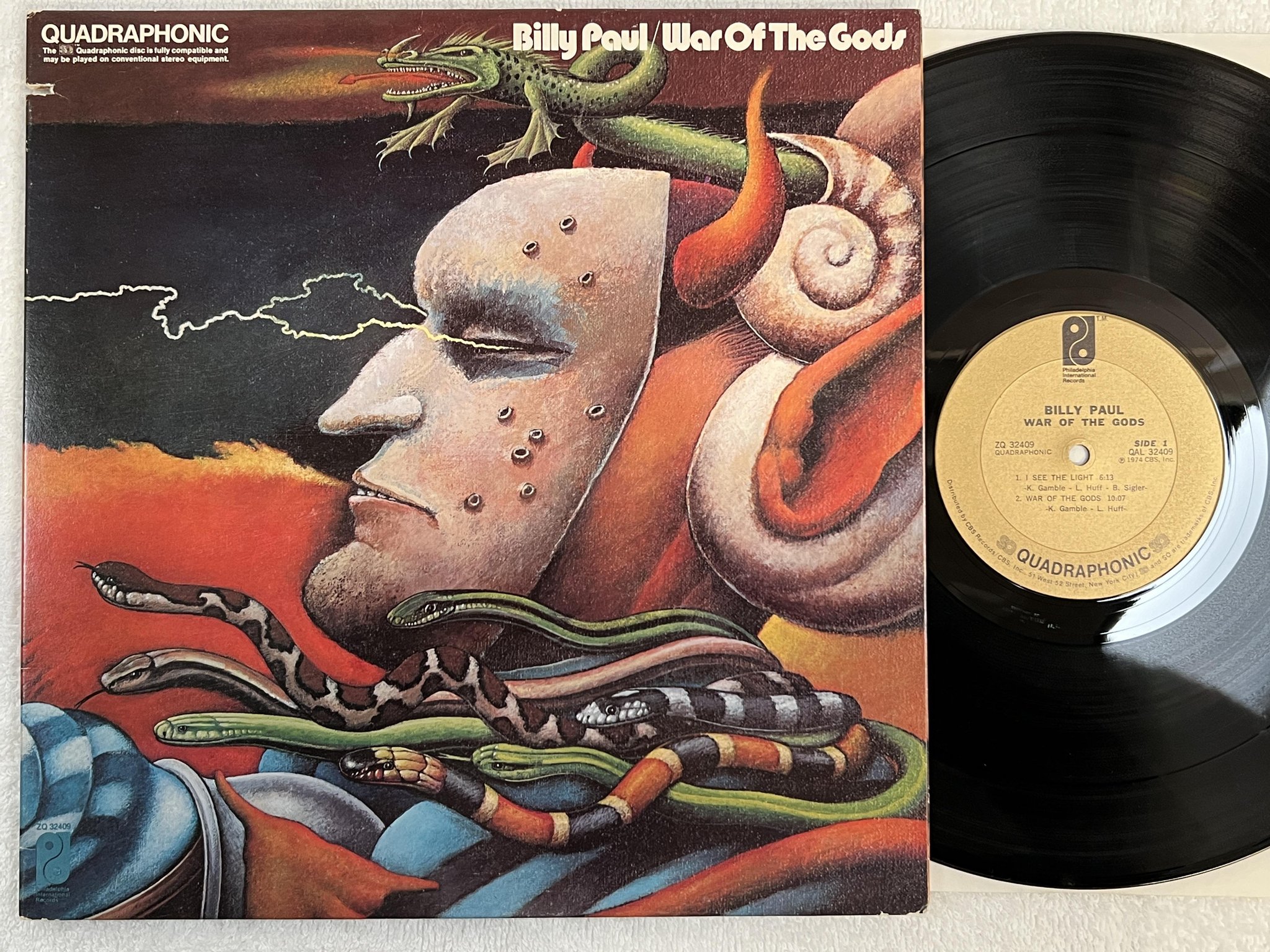 Omslagsbild för skivan BILLY PAUL war of the gods LP -74 US QBL 32409 *** RARE QUADRAPHONIC ***