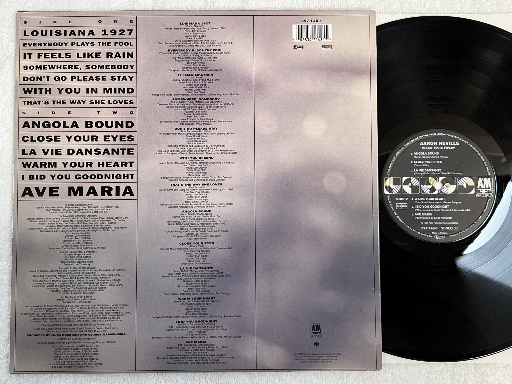 Omslagsbild för skivan AARON NEVILLE warm your heart LP -91 Hol A&M 397 148-1 *** AUDIOPHILE ***