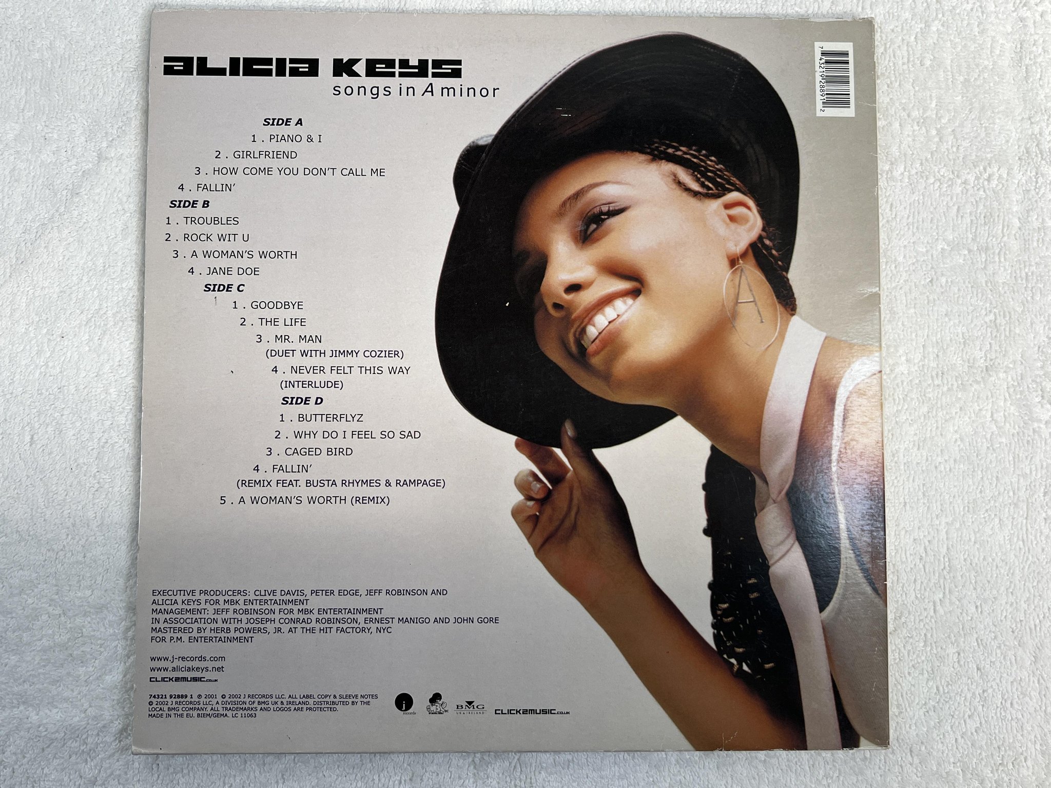 Omslagsbild för skivan ALICIA KEYS songs in A minor 2xLP 2002 J RECORDS 74321 92889 1 ** mega rare **