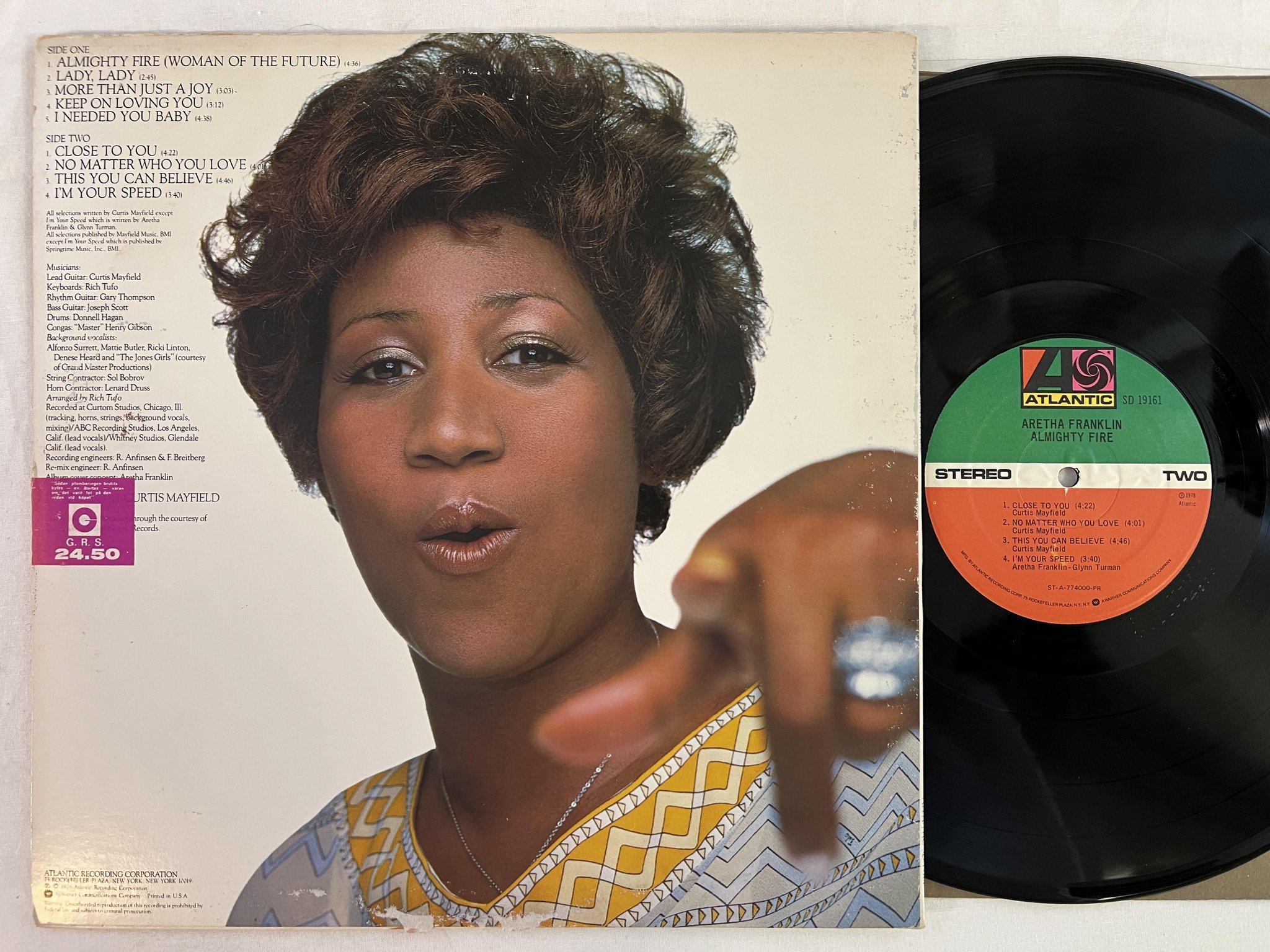 Omslagsbild för skivan ARETHA FRANKLIN almighty fire LP -78 US ATLANTIC SD 19161