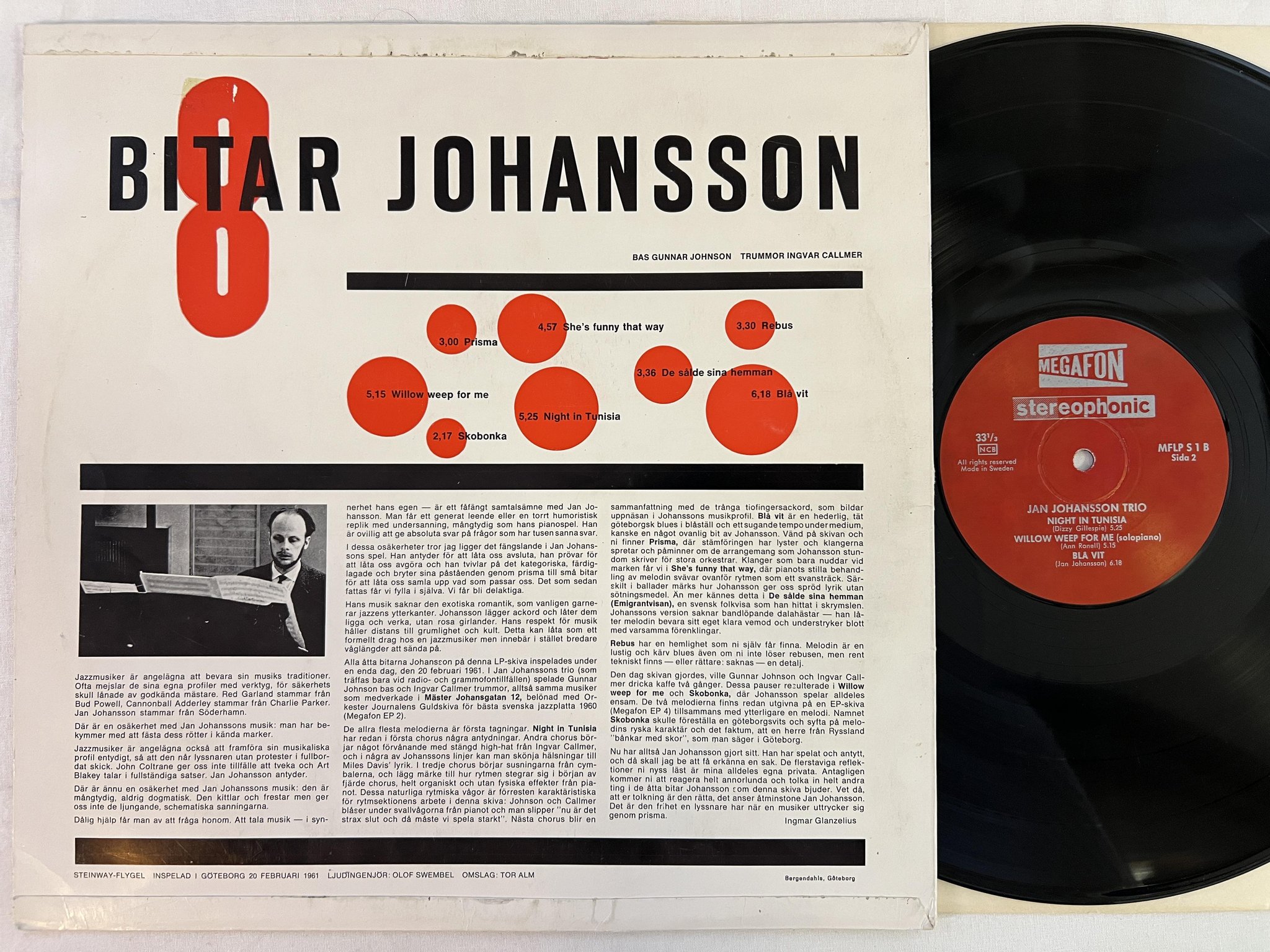 Omslagsbild för skivan JAN JOHANSSON TRIO 8 bitarLP Swe MEGAFON MFLP S 1