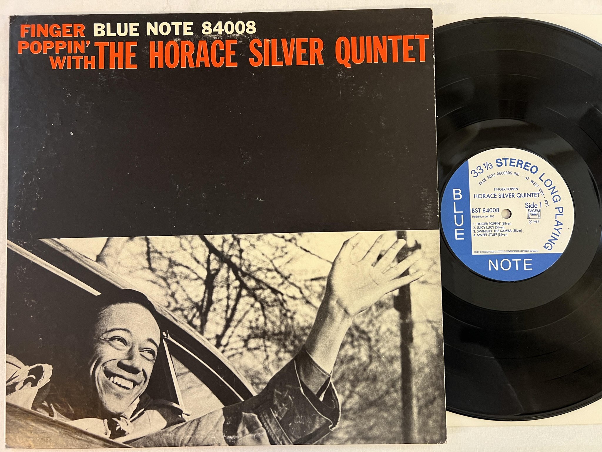 Omslagsbild för skivan HORACE SILVER QUINTET finger poppin' LP re Fra BLUE NOTE BST 84008