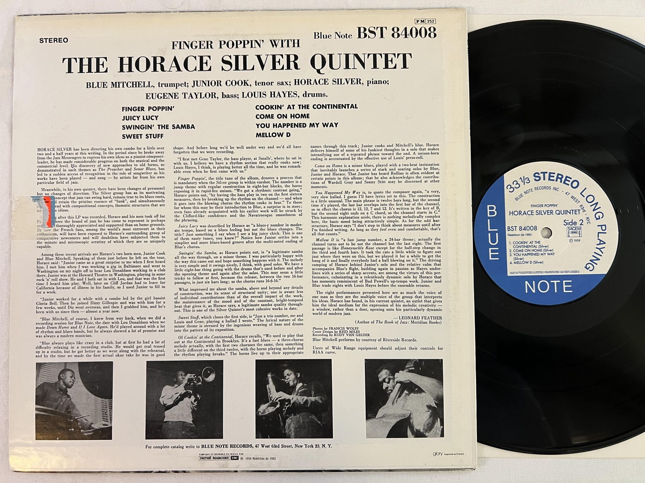 Omslagsbild för skivan HORACE SILVER QUINTET finger poppin' LP re Fra BLUE NOTE BST 84008
