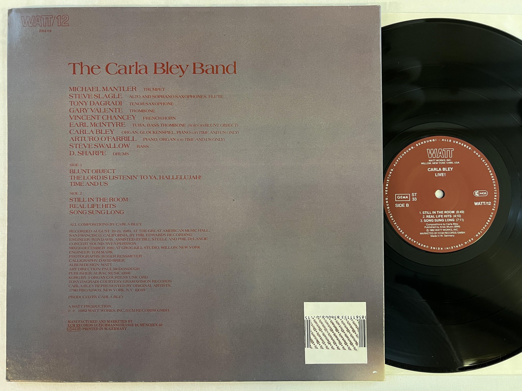 Omslagsbild för skivan CARLA BLEY LIVE! LP -82 WATT/12