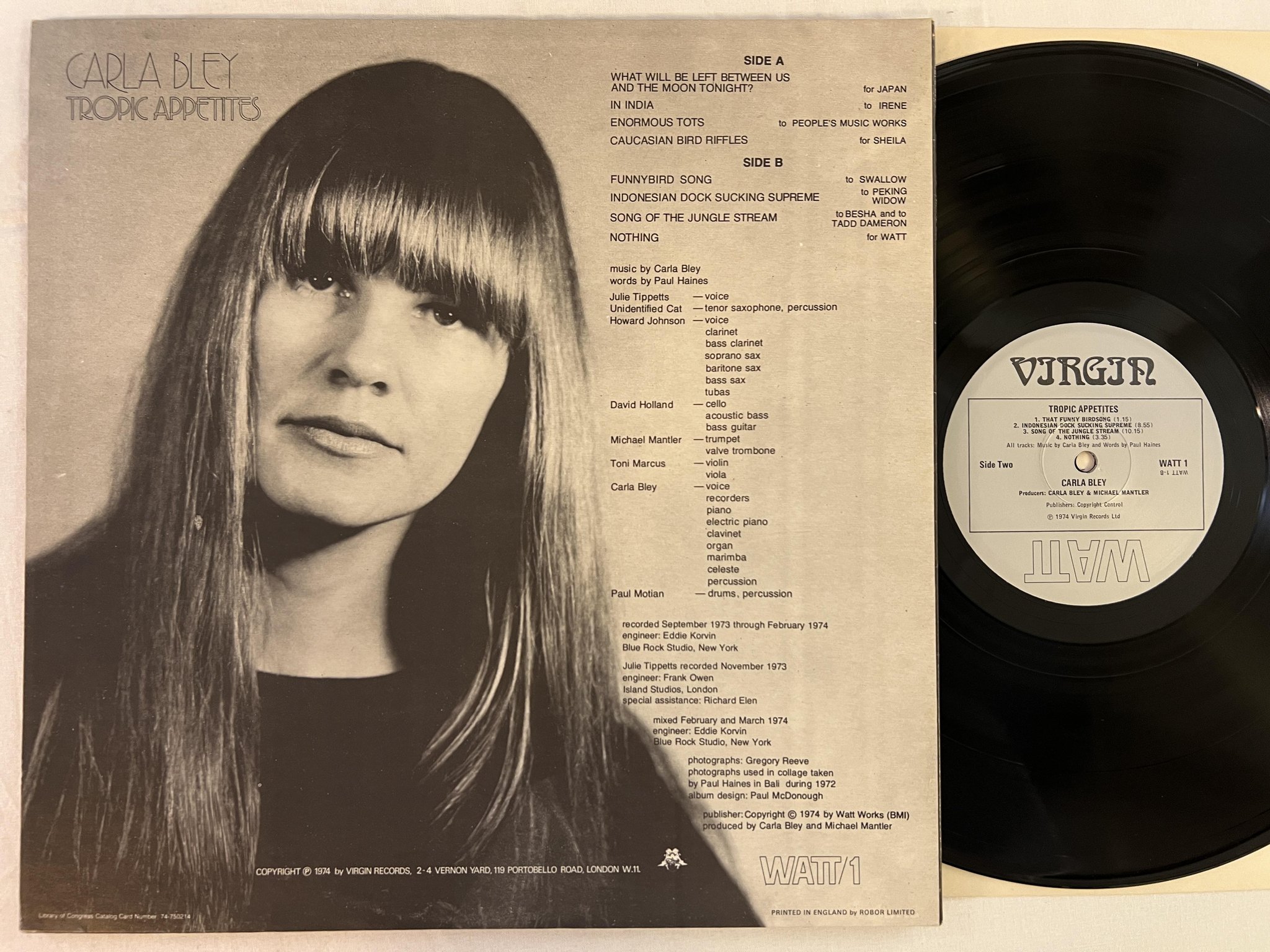 Omslagsbild för skivan CARLA BLEY tropic appetites LP -74 VIRGIN WATT1