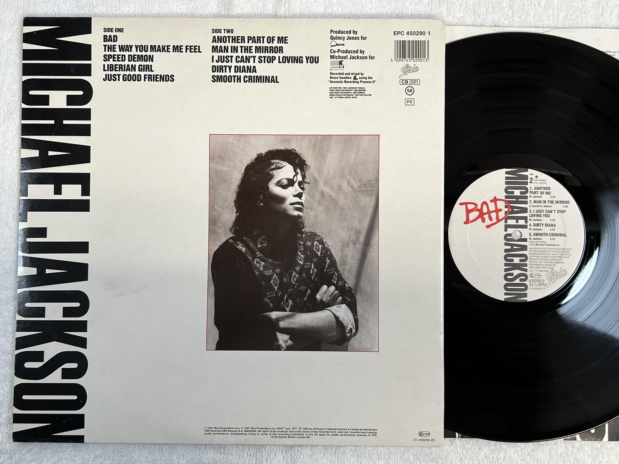 Omslagsbild för skivan MICHAEL JACKSON bad LP -87 Hol EPIC EPC 4502901