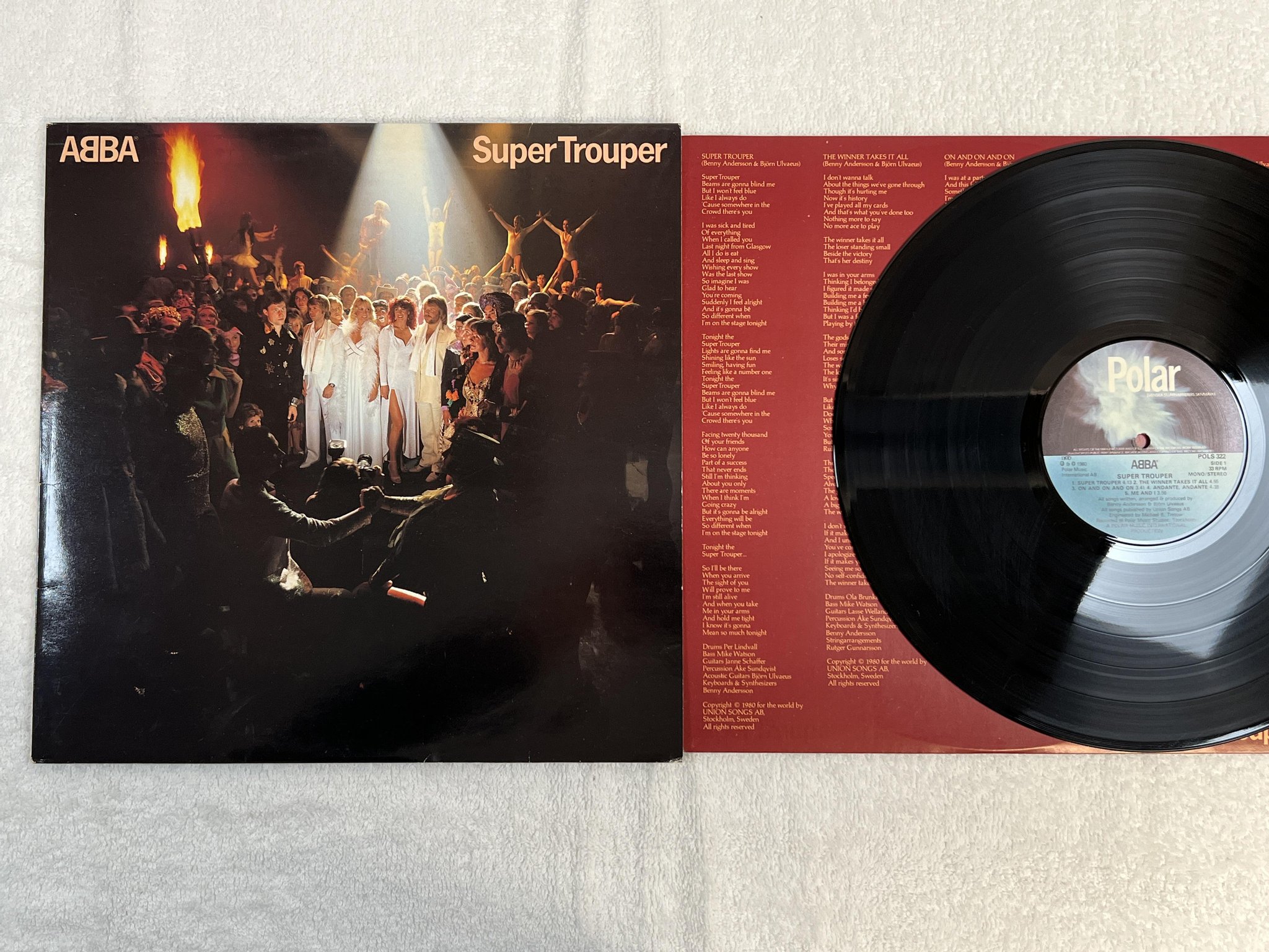 Omslagsbild för skivan ABBA super trouper LP -80 POLAR POLS 322