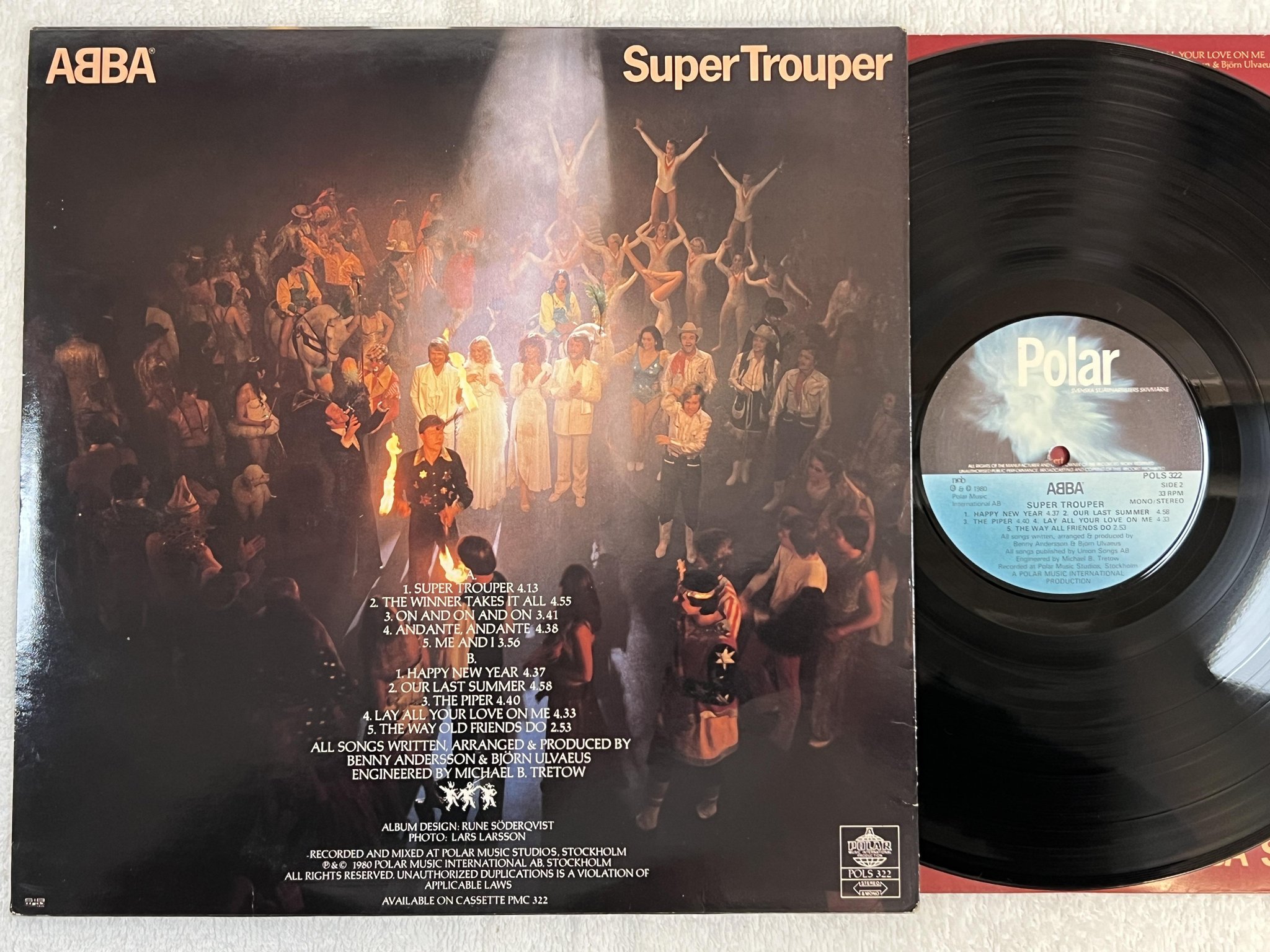 Omslagsbild för skivan ABBA super trouper LP -80 POLAR POLS 322