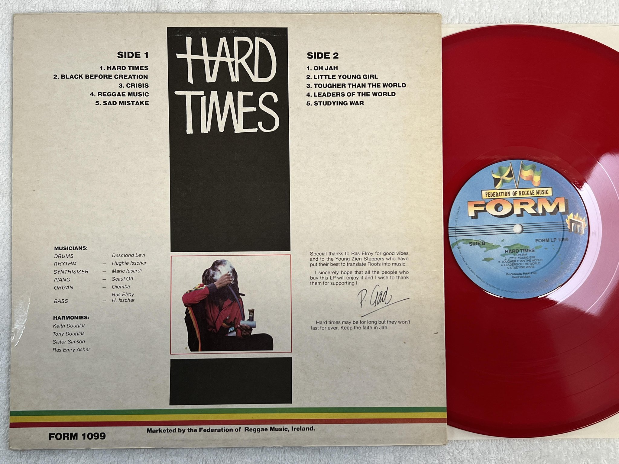 Omslagsbild för skivan PABLO GAD hard times LP -80 UK FORM LP 1099 ** RED VINYL **