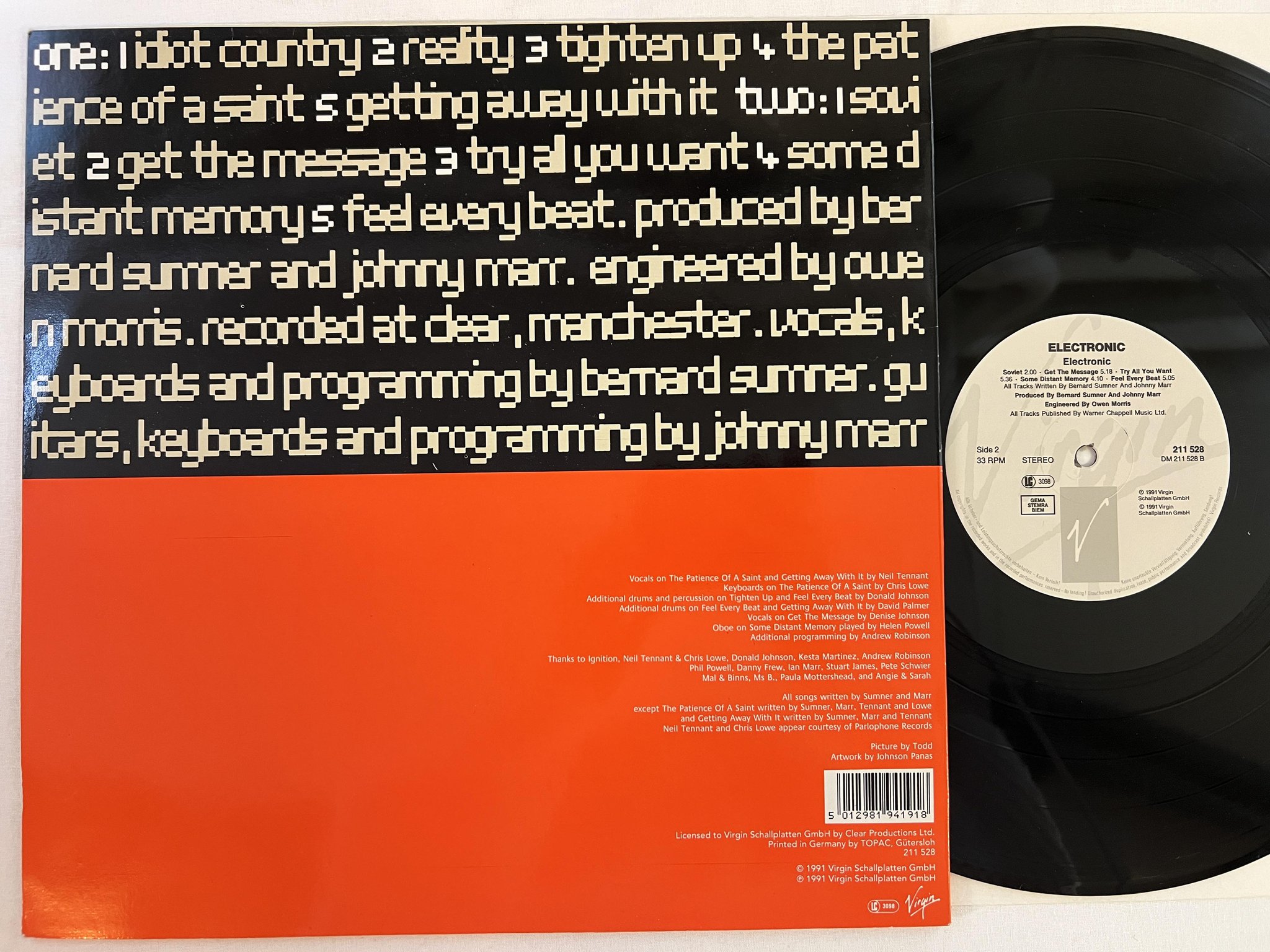 Omslagsbild för skivan ELECTRONIC s/t LP -91 VIRGIN 211 528