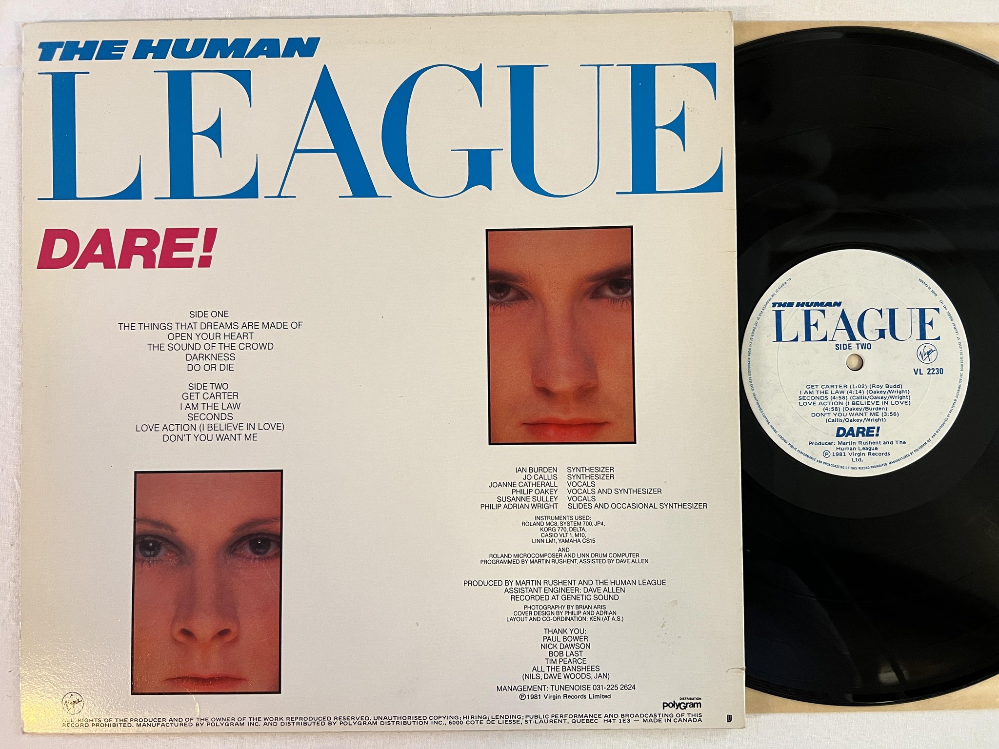 Omslagsbild för skivan HUMAN LEAGUE dare! LP -81 Can VIRGIN VL 2230 ** don't you want me **