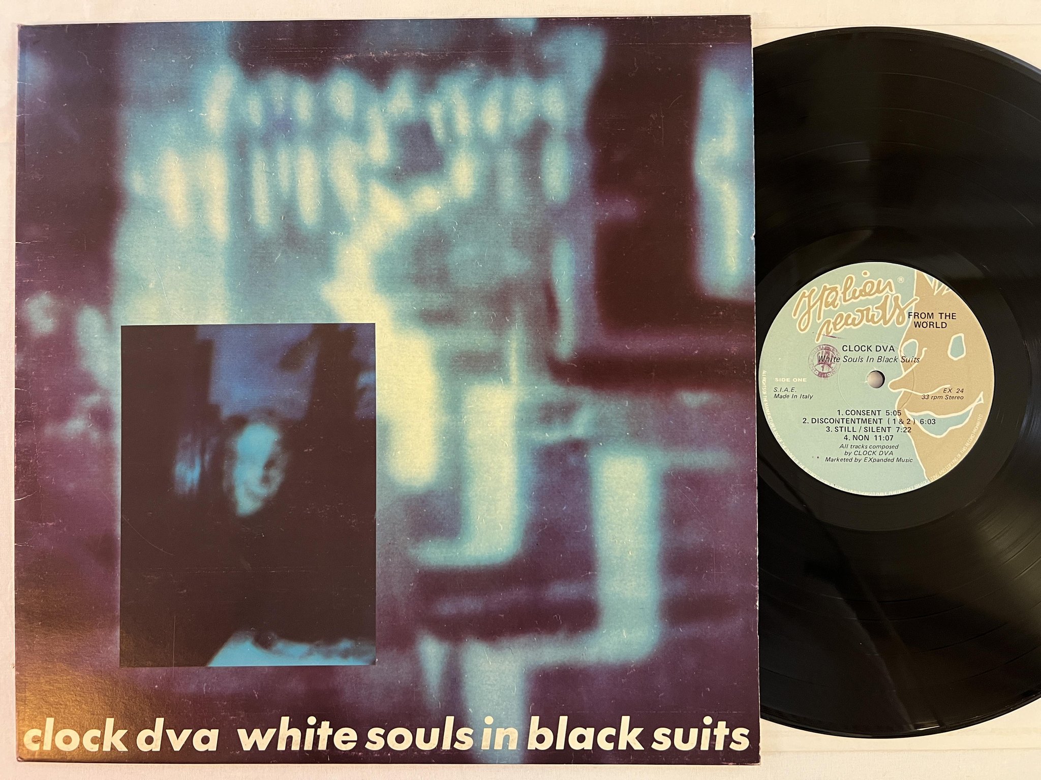 Omslagsbild för skivan CLOCK DVA White Souls In Black Suits LP -82 Italy ITALIAN EX 24 experimental