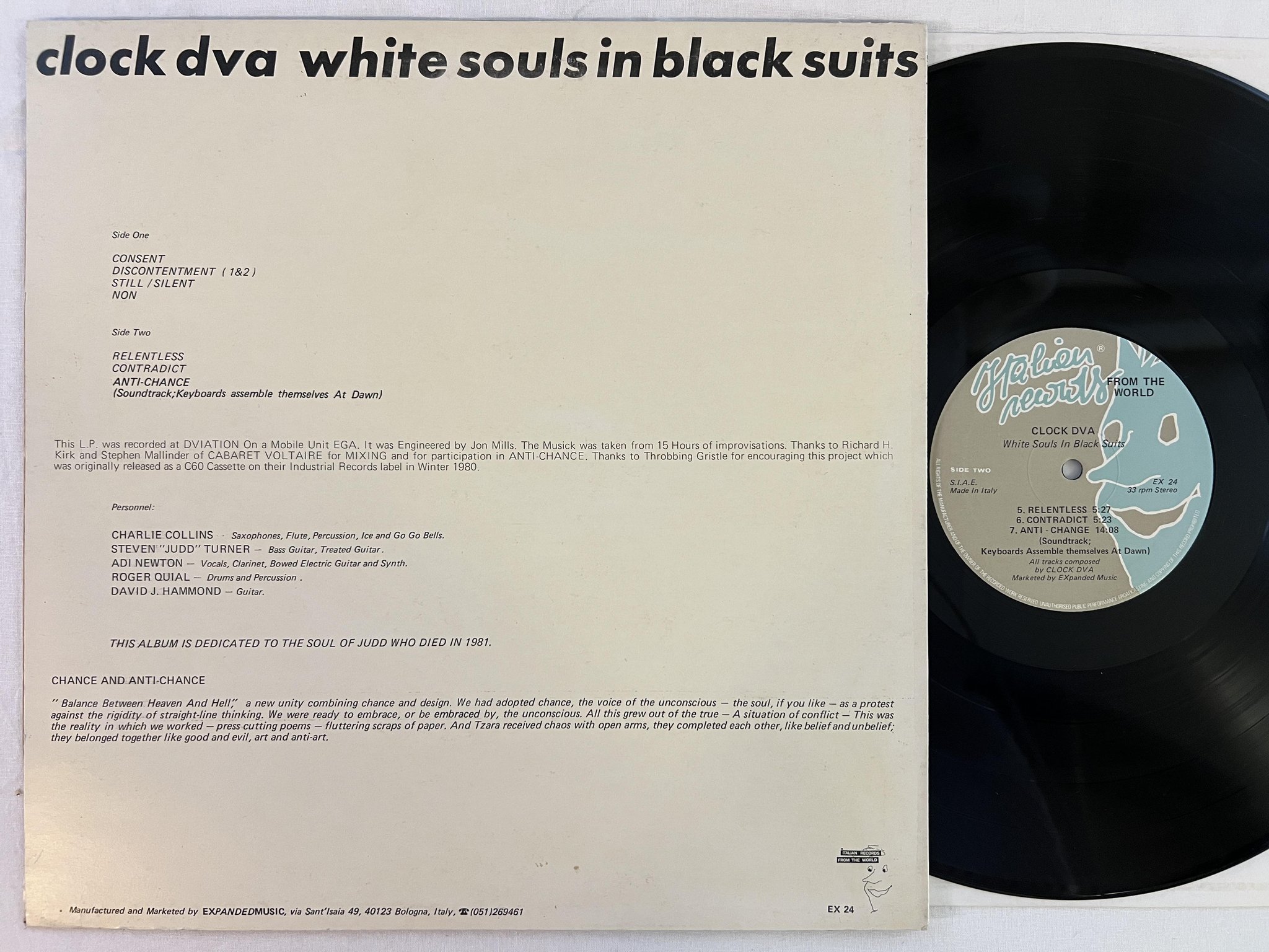 Omslagsbild för skivan CLOCK DVA White Souls In Black Suits LP -82 Italy ITALIAN EX 24 experimental