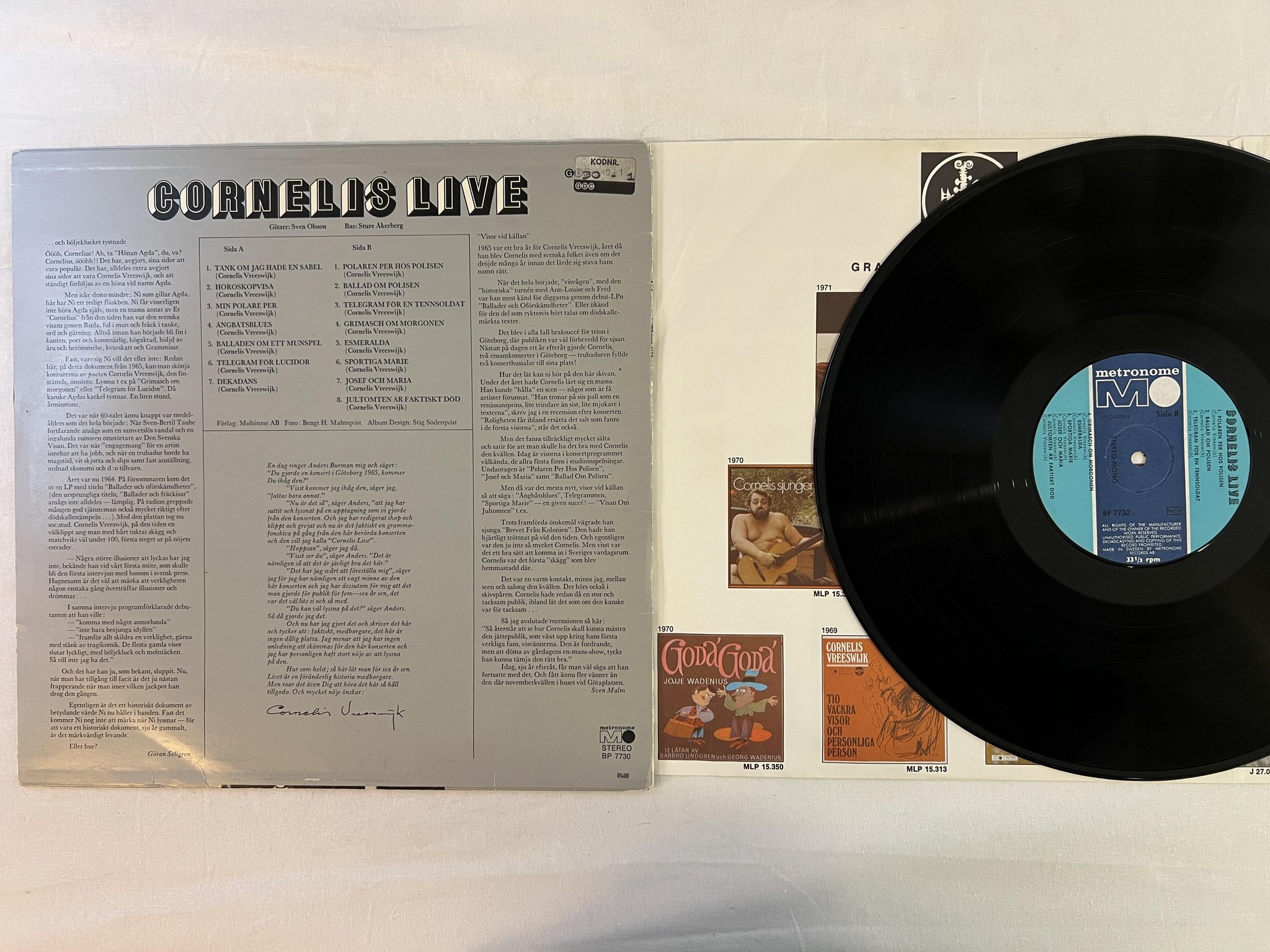 Omslagsbild för skivan CORNELIS VREESWIJK live LP -72 Swe METRONOME BP 7730