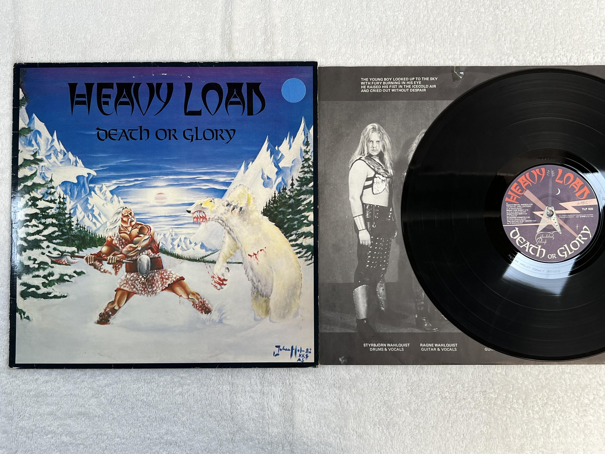 Omslagsbild för skivan HEAVY LOAD death and glory LP -82 Swe THUNDERBOLT TLP 822 *** POSTER ***