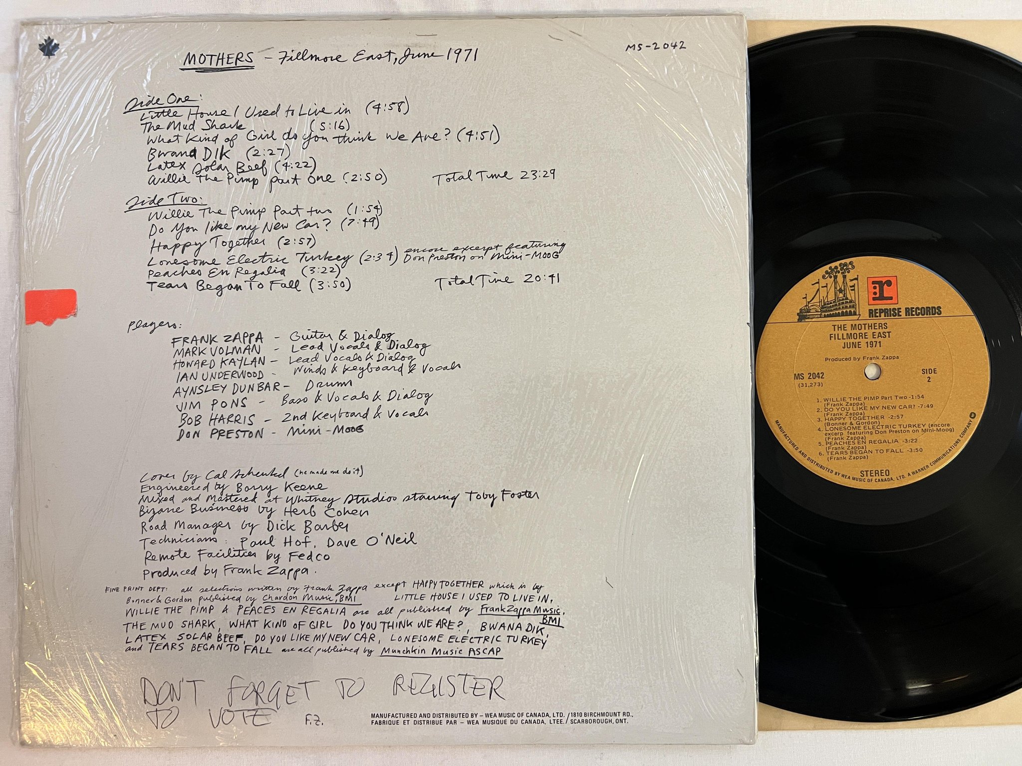 Omslagsbild för skivan THE MOTHERS Fillmore east june 1971 LP Can REPRISE MS 2042