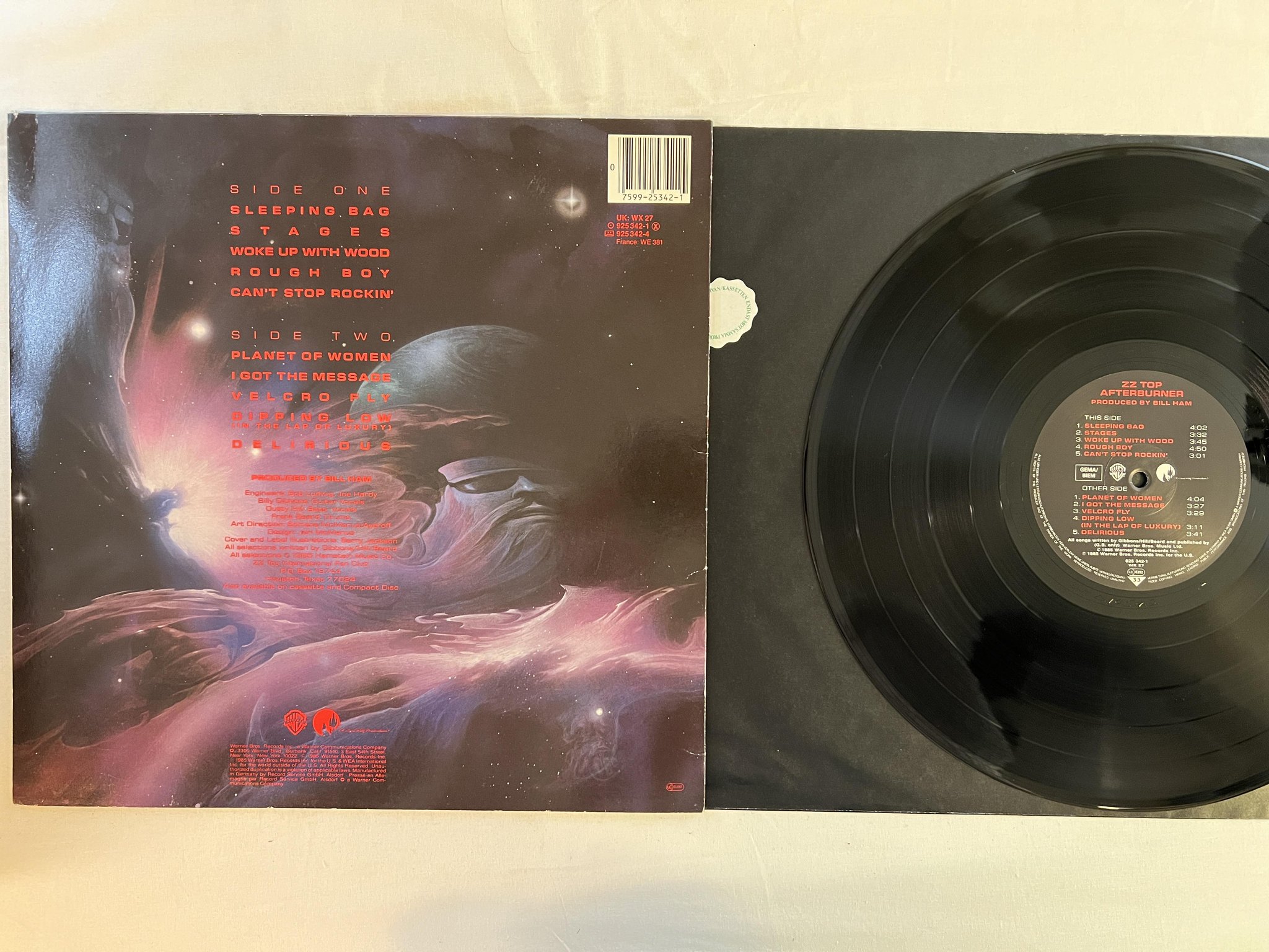 Omslagsbild för skivan ZZ TOP afterburner LP -85 Ger WARNER 925 342-1