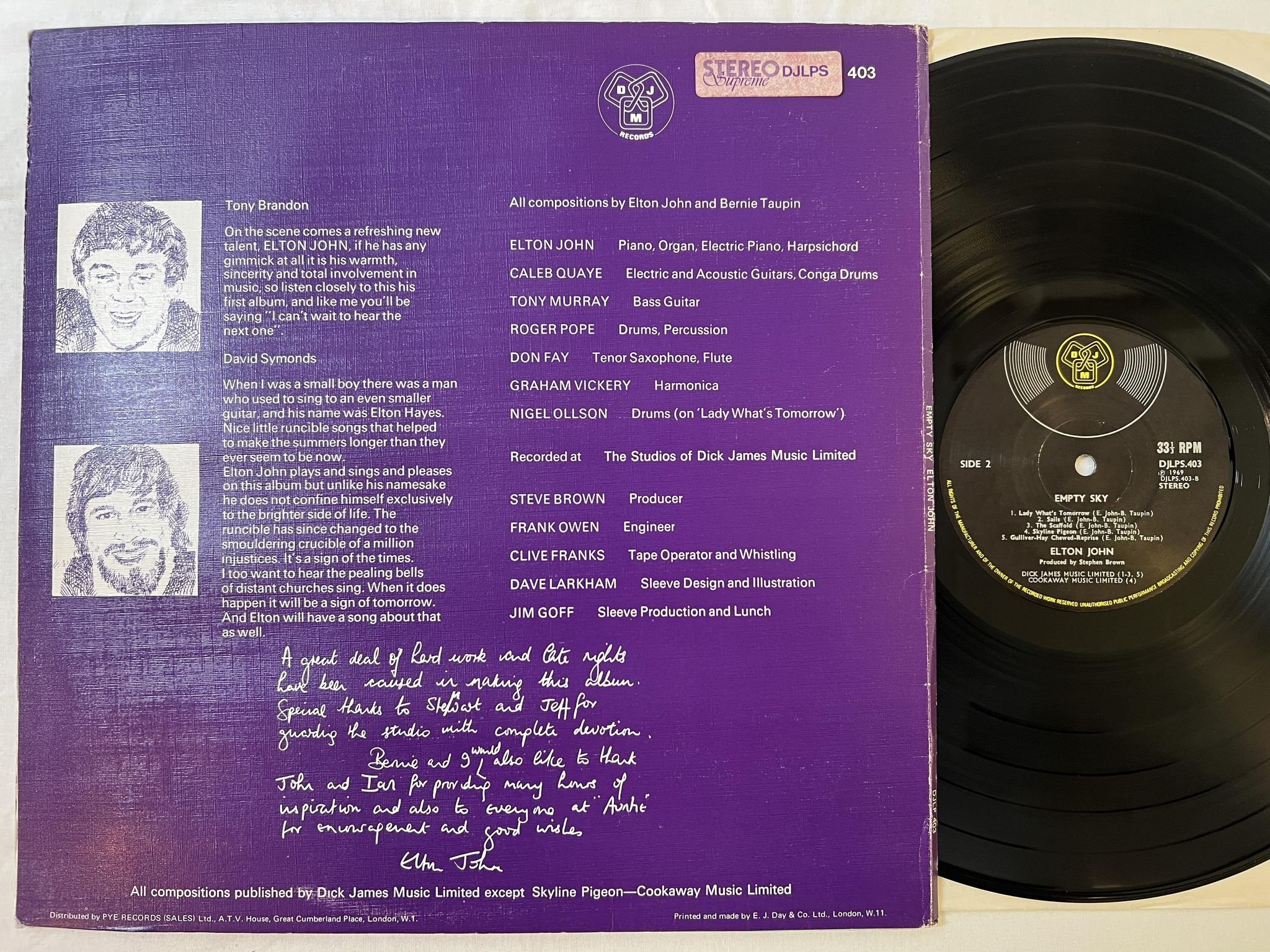 Omslagsbild för skivan ELTON JOHN empty sky LP -69 UK DJM DJLPS 403
