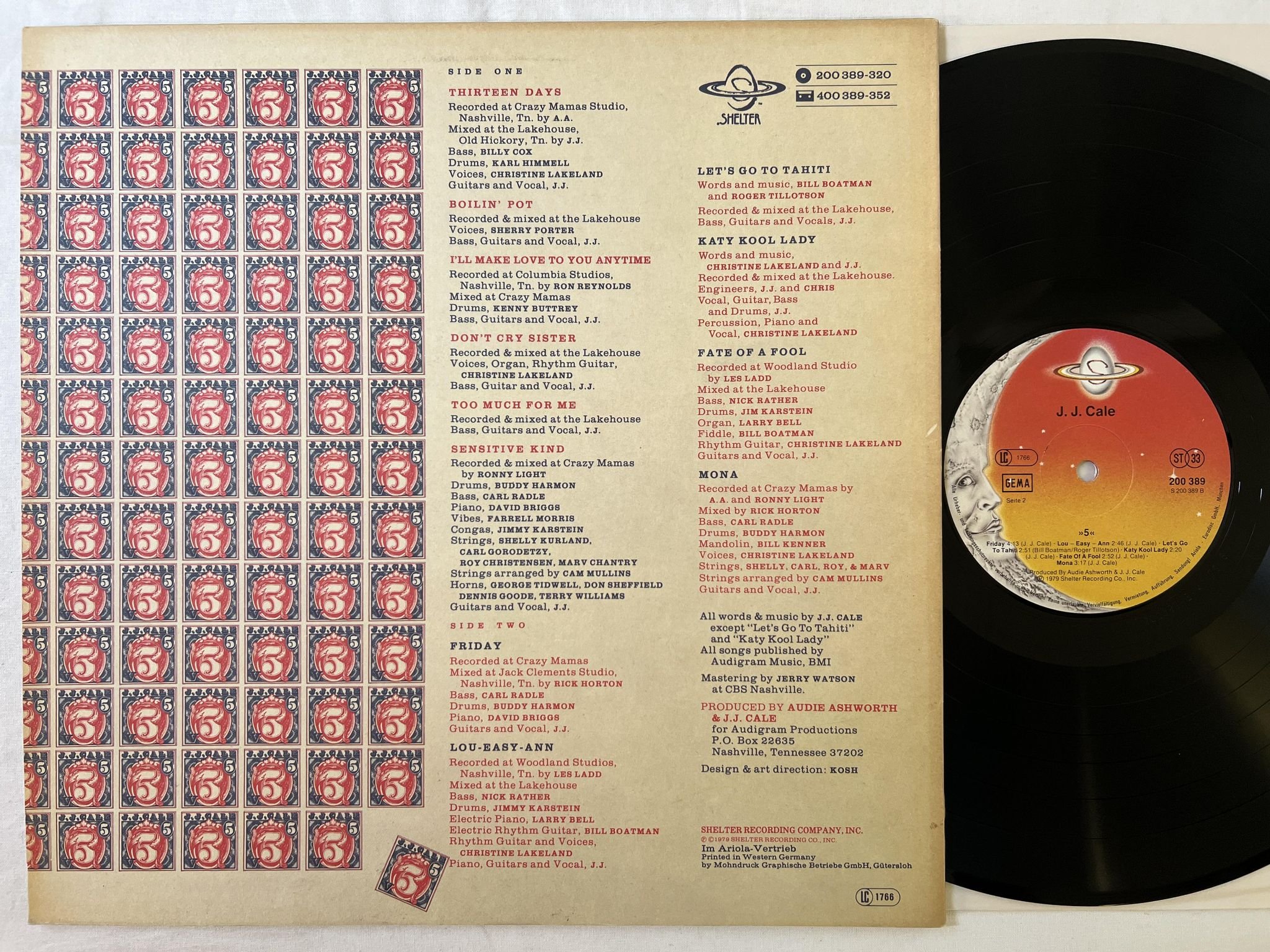 Omslagsbild för skivan JJ CALE -5- LP -79 Ger SHELTER 200389