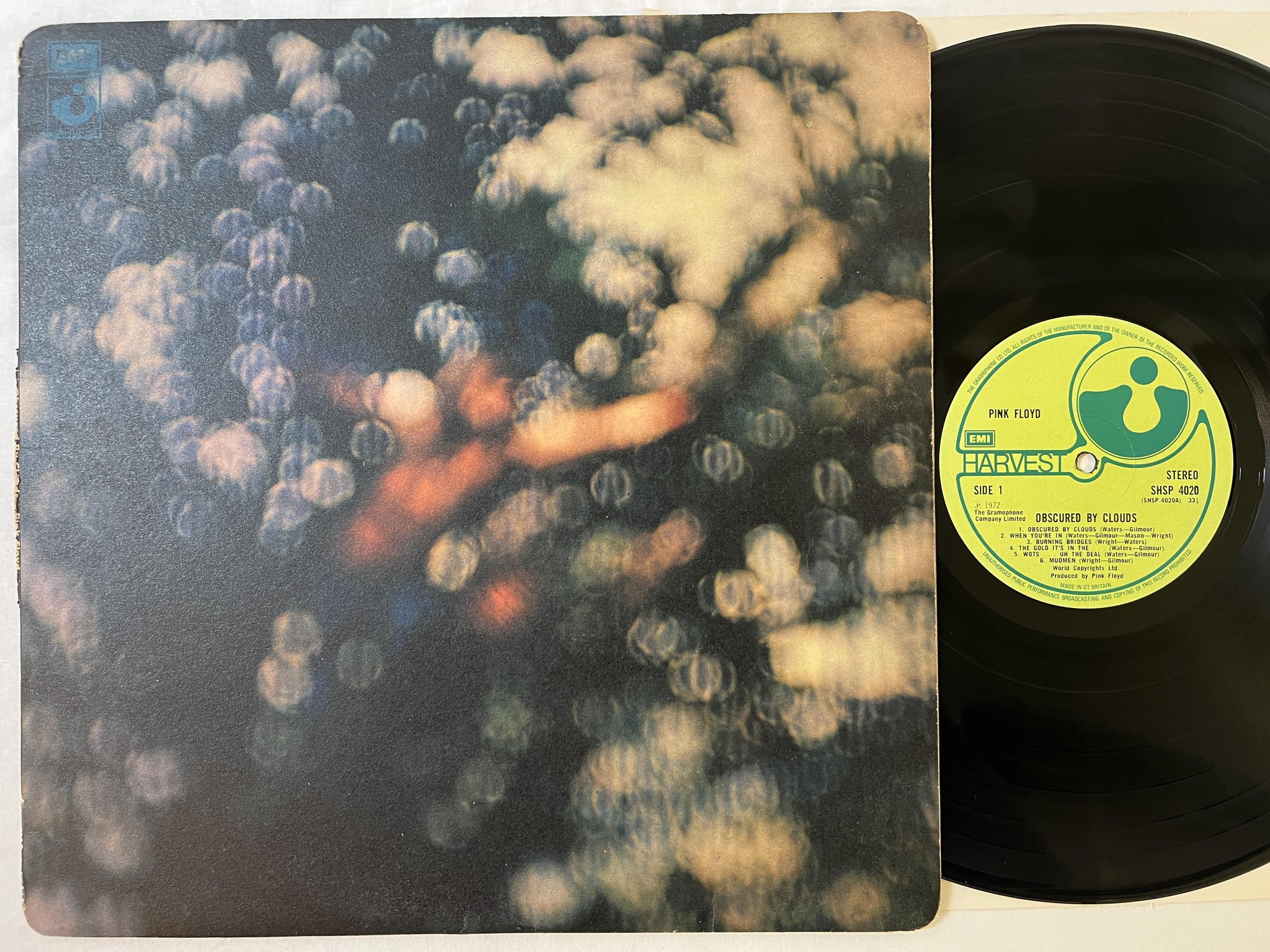 Omslagsbild för skivan PINK FLOYD obscured by clouds LP -72 UK HARVEST SHSP 4020