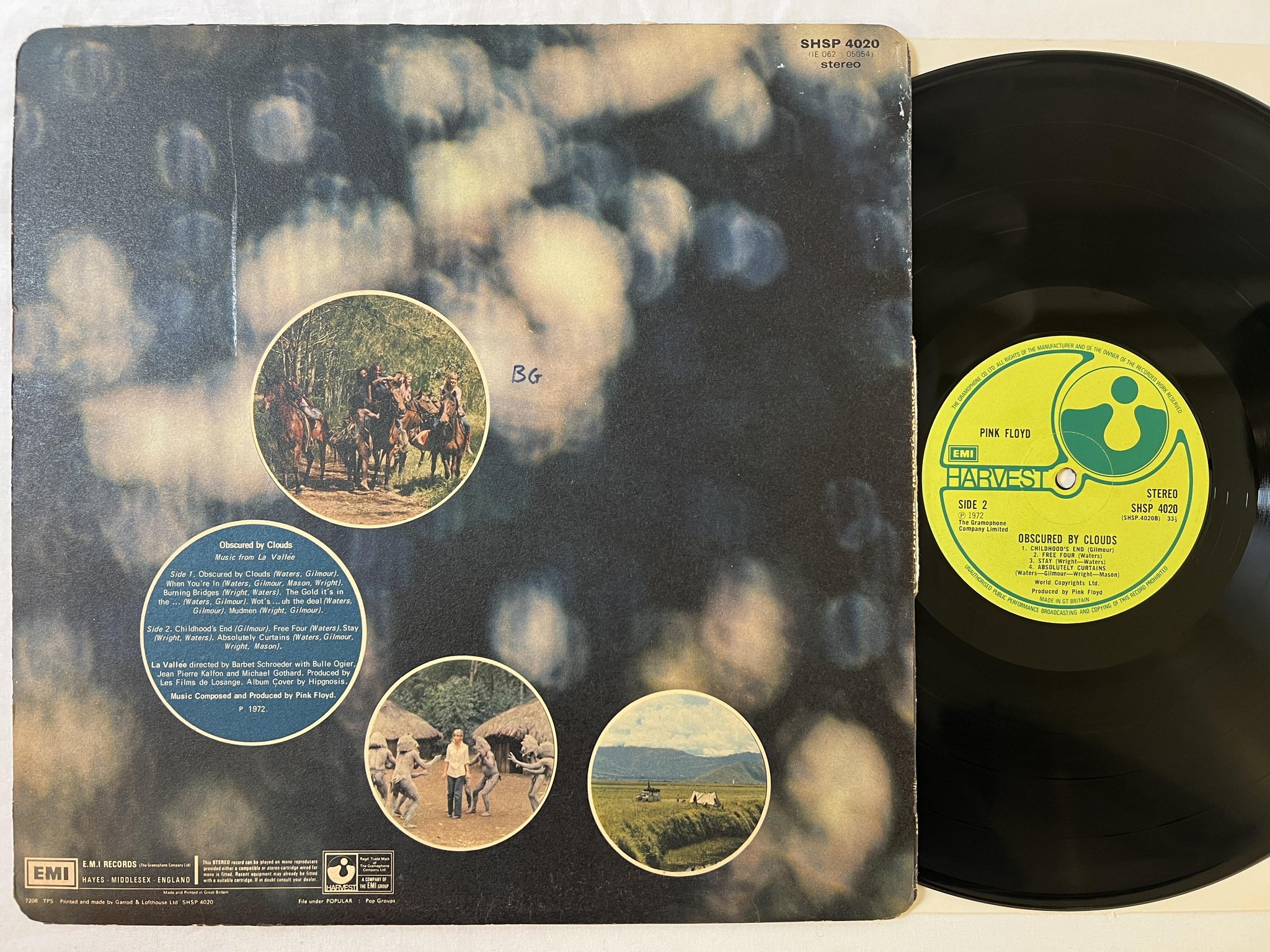 Omslagsbild för skivan PINK FLOYD obscured by clouds LP -72 UK HARVEST SHSP 4020