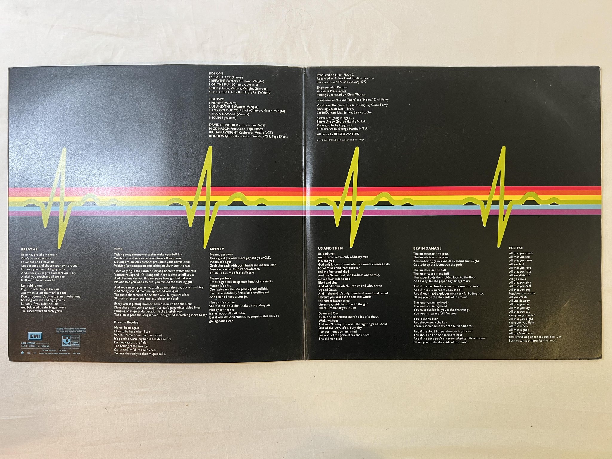 Omslagsbild för skivan PINK FLOYD the dark side of the moon LP UK HARVEST SHVL 804 ** w/ posters **