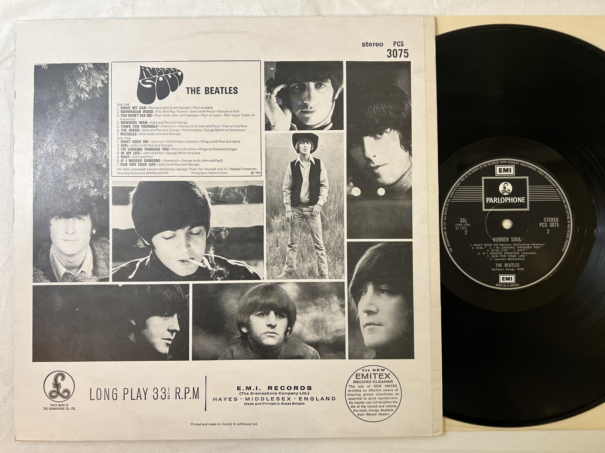 Omslagsbild för skivan THE BEATLES rubber soul LP re UK EMI / PARLOPHONE PCS 3075