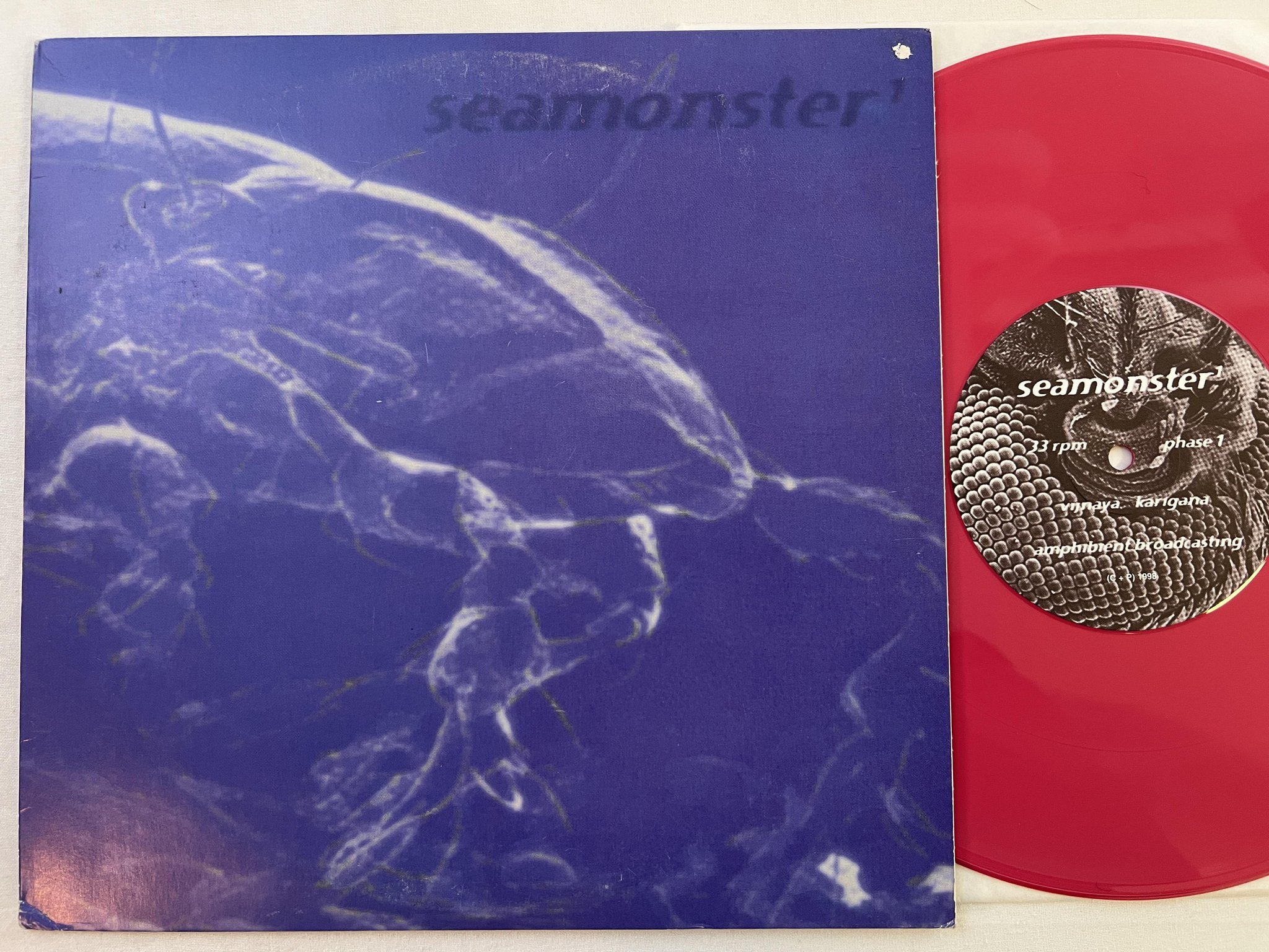 Omslagsbild för skivan SEAMONSTER Reality Check - Vijnaya - Karigana 10" -98 Swe ** RARE SPACE ROCK **