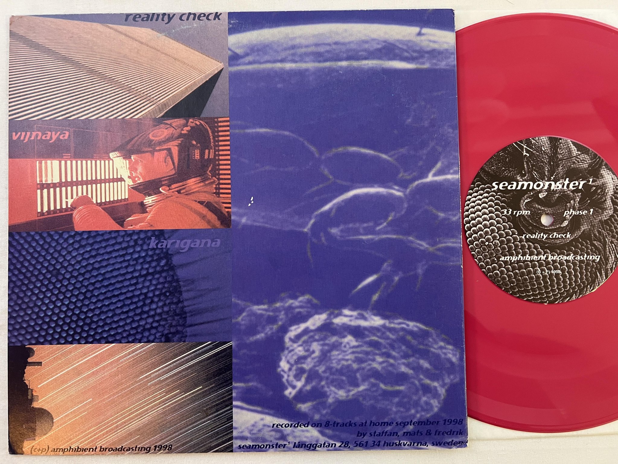 Omslagsbild för skivan SEAMONSTER Reality Check - Vijnaya - Karigana 10" -98 Swe ** RARE SPACE ROCK **