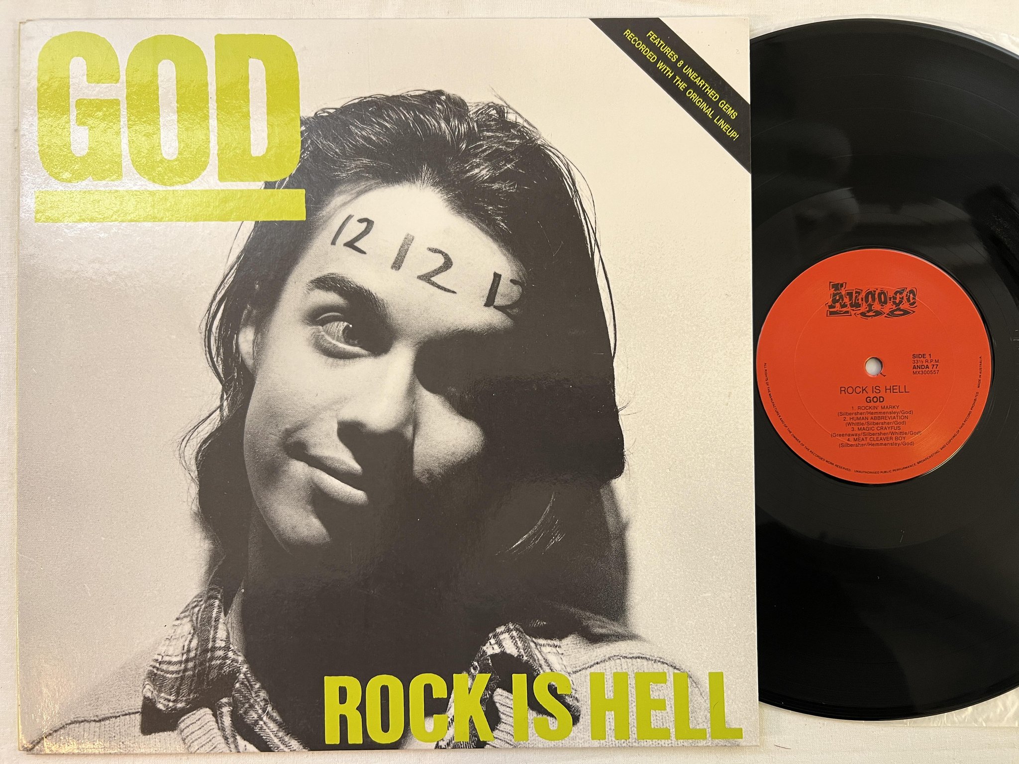 Omslagsbild för skivan GOD rock is hell LP -88 Australia AU GO GO ANDA 77