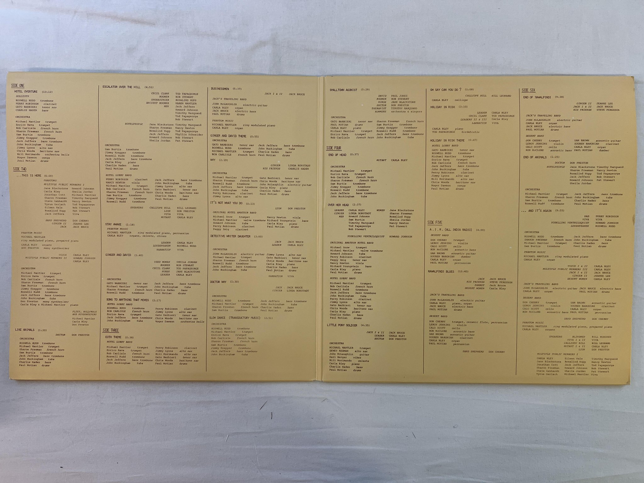 Omslagsbild för skivan CARLA BLEY / JAZZ COMPOSERS ORCHESTRA Escalator over the hill 3xLP 74 UK JT 4001