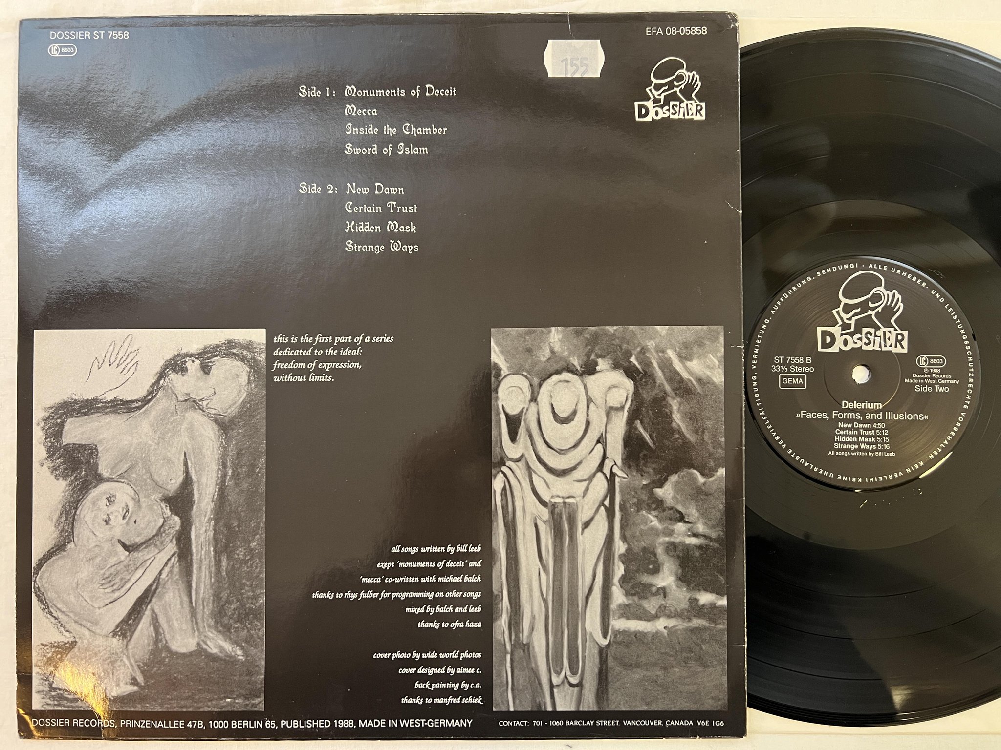 Omslagsbild för skivan DELERIUM faces forms and illusions LP -88 Ger DOSHIER ST 7558 ambient