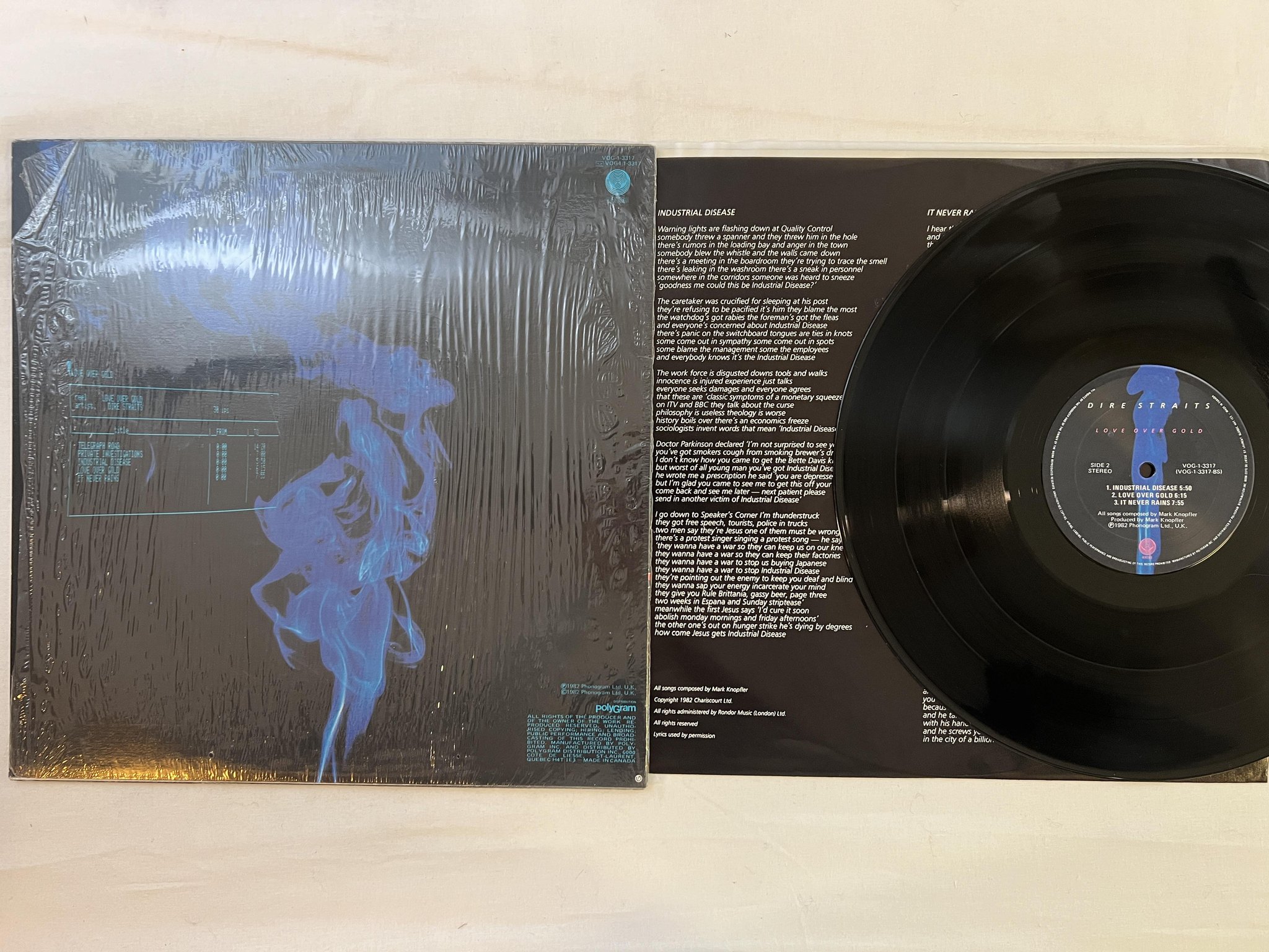 Omslagsbild för skivan DIRE STRAITS love over gold LP -82 Can VERTIGO VOG 1-3317