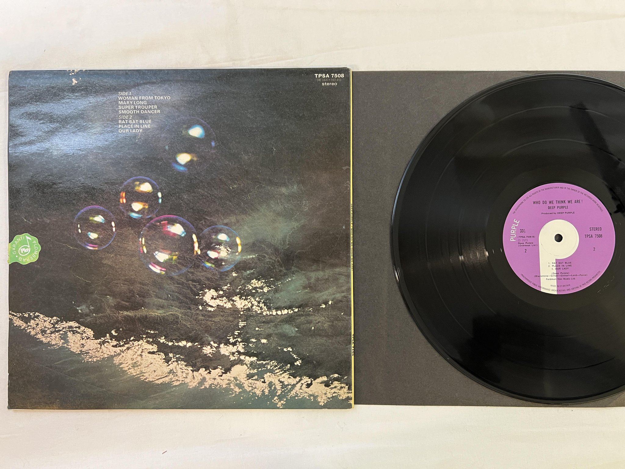 Omslagsbild för skivan DEEP PURPLE who do we think we are! LP -73 UK PURPLE TPSA 7508