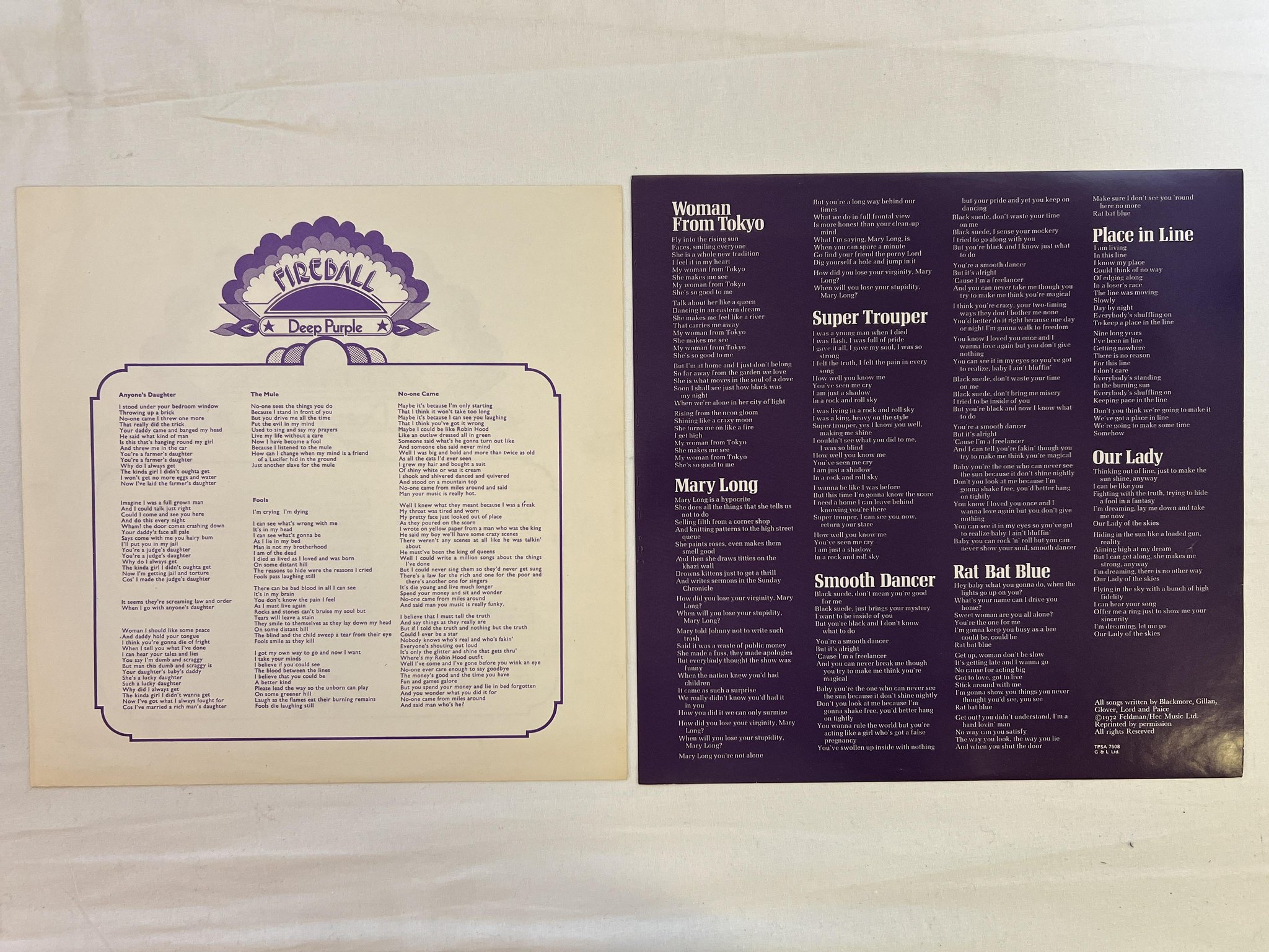 Omslagsbild för skivan DEEP PURPLE who do we think we are! LP -73 UK PURPLE TPSA 7508