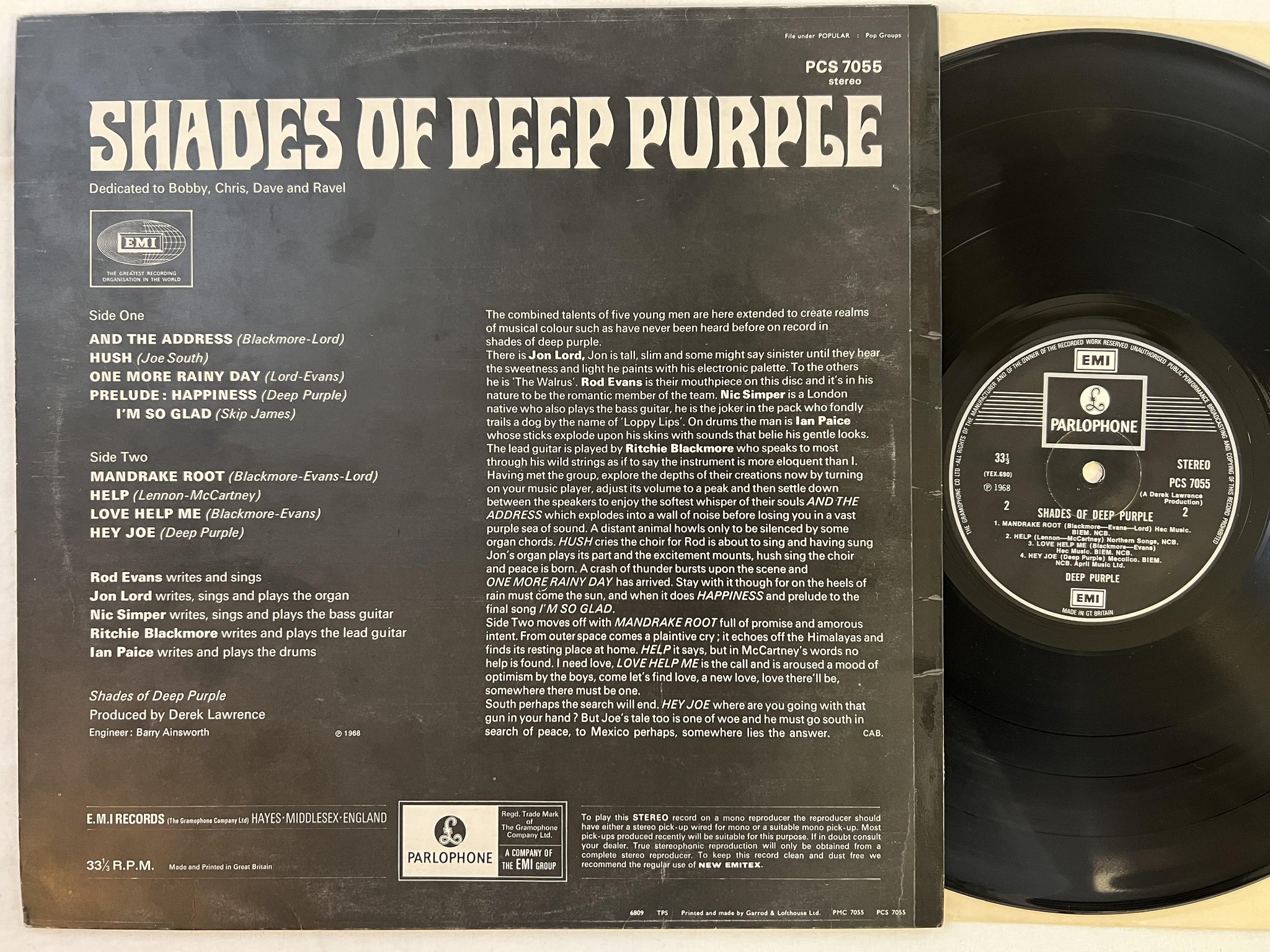 Omslagsbild för skivan DEEP PURPLE shades of ... LP UK EMI / PARLOPHONE PCS 7055