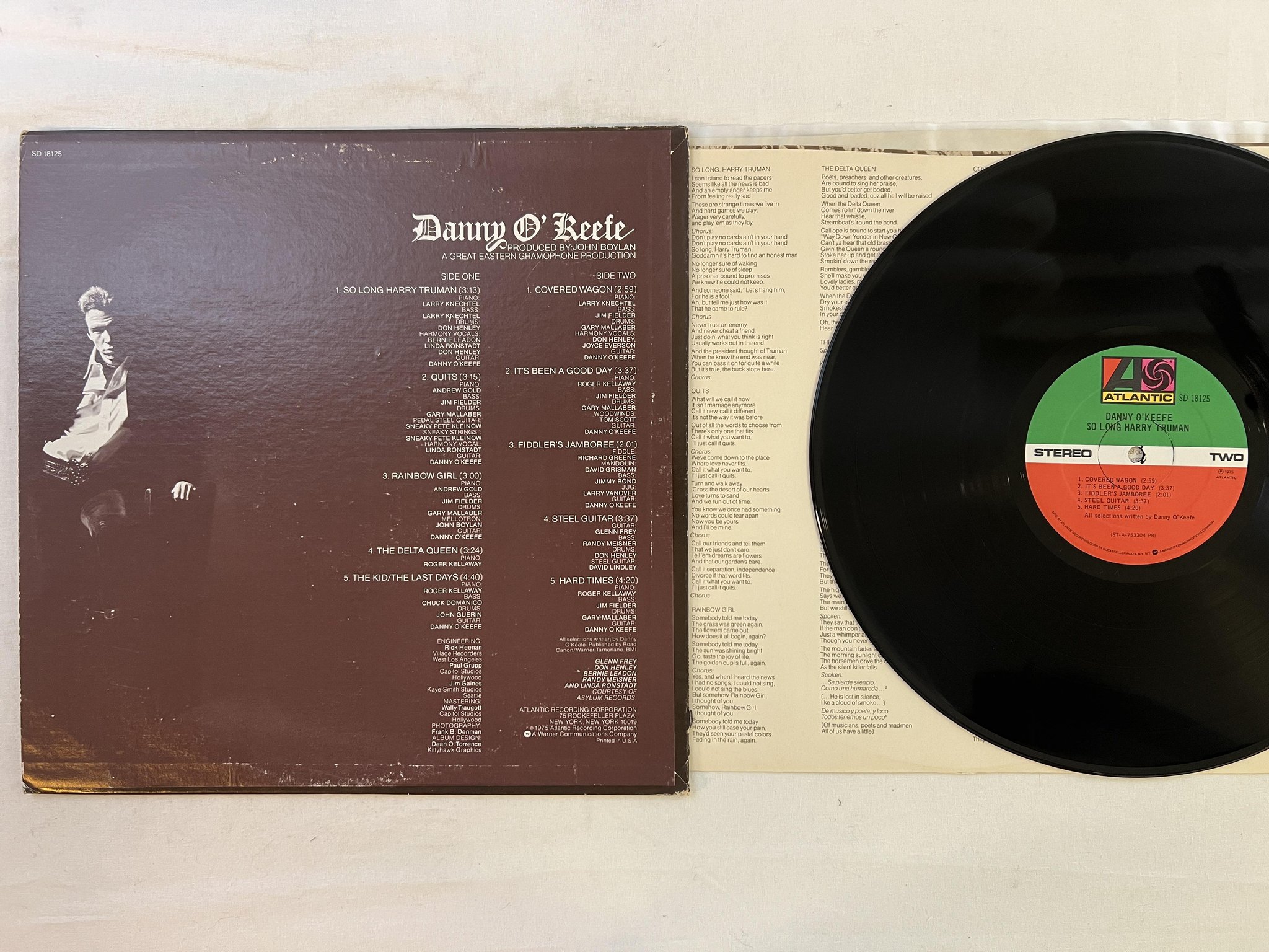 Omslagsbild för skivan DANNY O'KEEFE so long Harry Truman LP -75 ATLANTIC SD 18125