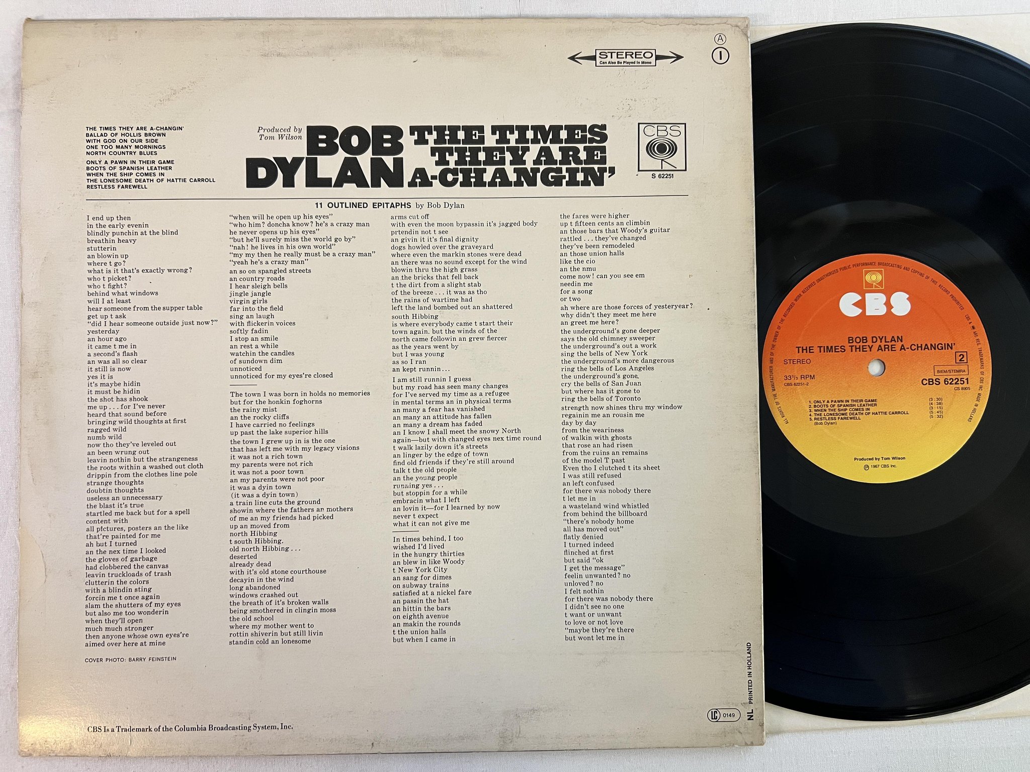 Omslagsbild för skivan BOB DYLAN the times they are a-changin' LP Hol CBS 62251