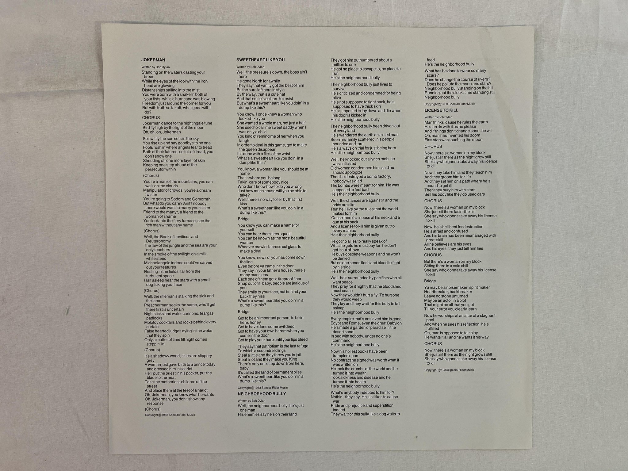 Omslagsbild för skivan BOB DYLAN infidels LP -83 Hol CBS 25539