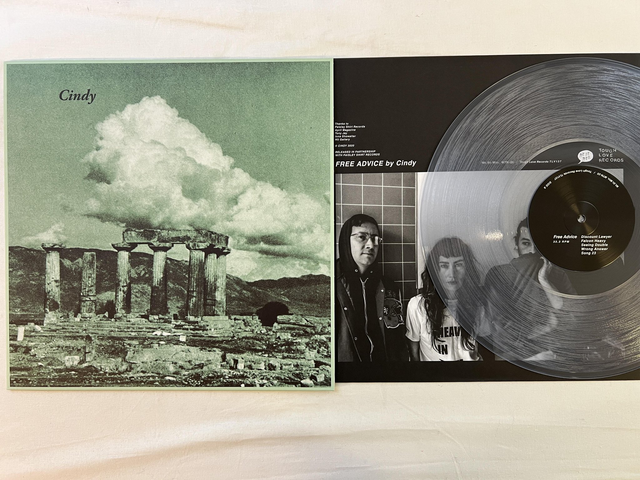 Omslagsbild för skivan CINDY free advice LP TOUGH LOVE RECORDS MTN-25 ** CLEAR VINYL **