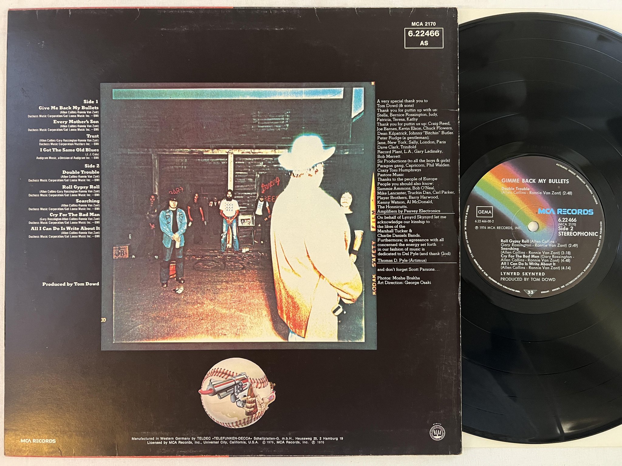 Omslagsbild för skivan LYNYRD SKYNYRD gimme back my bullets LP -76 Ger MCA 622466